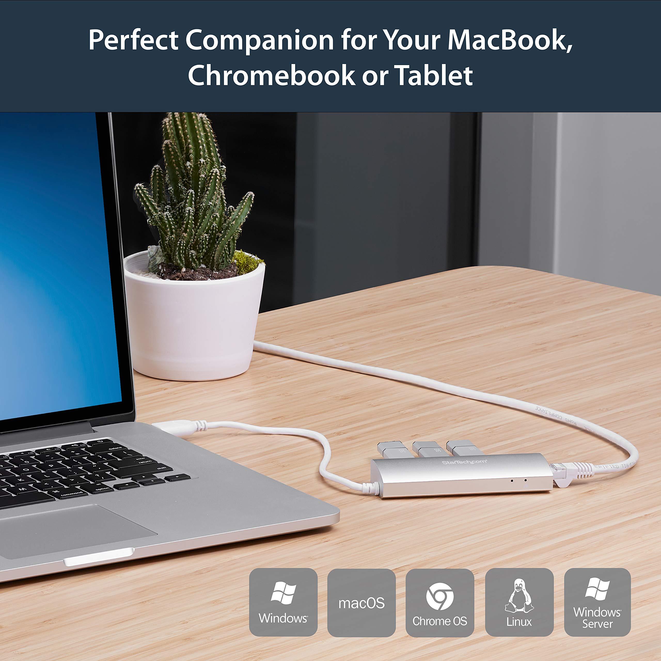 StarTech.com 3-Port USB Hub with Gigabit Ethernet - USB 3.2 5Gbps Adapter for Laptop, Desktop & Mac - Portable Bus-Powered USB-A Hub for Home Office, Travel & Gaming Accessories