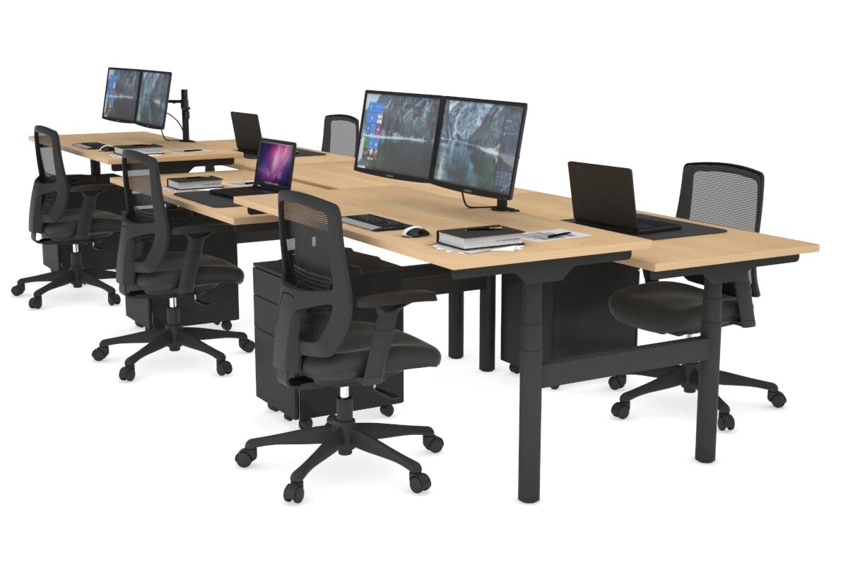 Flexi Premium Height Adjustable 6-Person Office Workbench - Black Frame [1400L x 700W] - Ideal for Collaborative Workspaces, Coworking Offices & Shared Workstations
