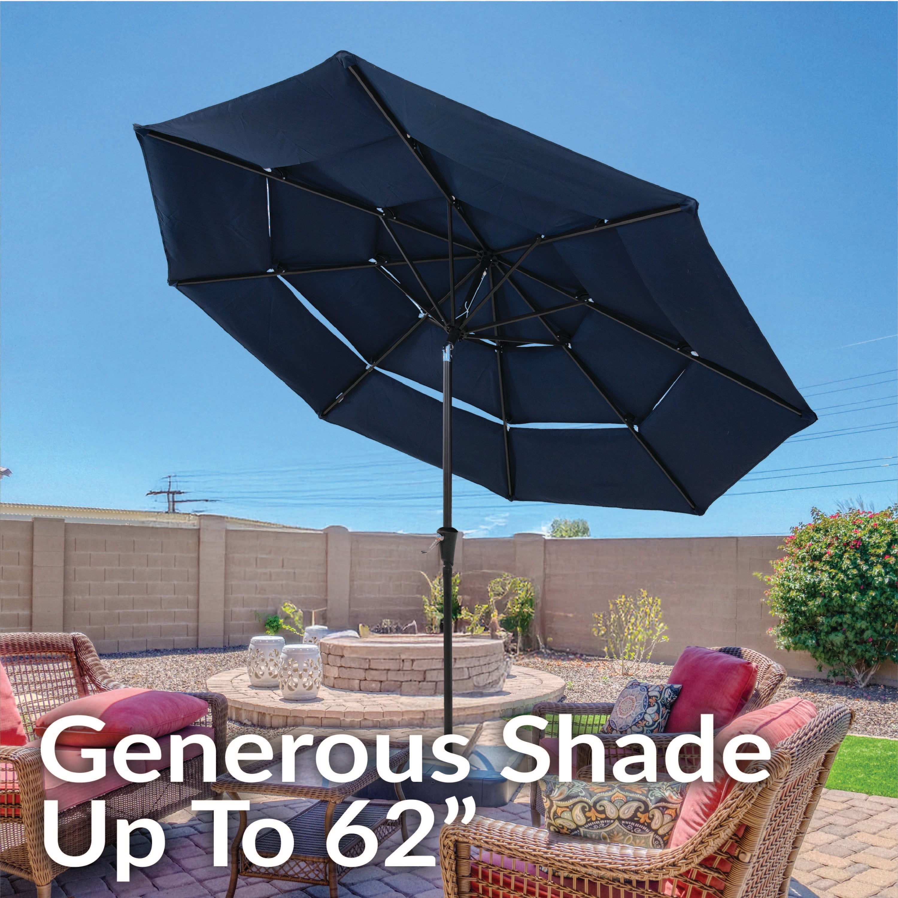10 ft 3-Tier Large Outdoor Patio Umbrella with Tilt & Crank - Navy Blue Sun Shade for Poolside, Backyard, and Beach Relaxation