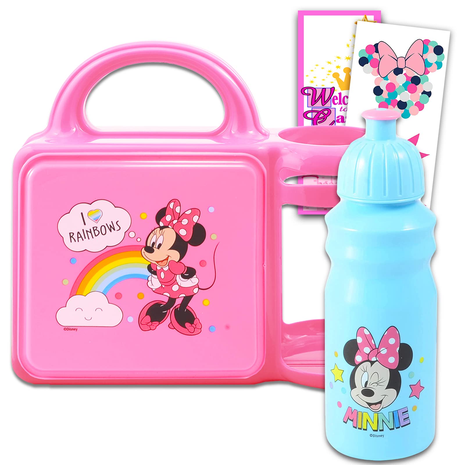 Disney Minnie Mouse Lunch Box and Water Bottle Set for Girls - Pink Plastic Insulated Kids Lunch Kit with Matching Water Bottle - Perfect for School, Picnics, and Travel