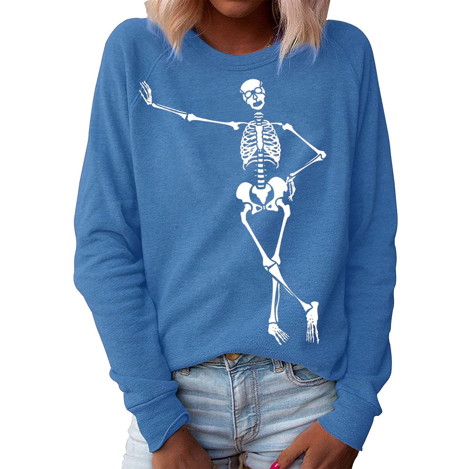 Women's White Long Sleeve Casual Sweatshirt - Soft Crew Neck Pullover Blouse for Everyday Wear, Halloween Outfits & Layering | Cozy Fall & Winter Fashion Top for Women