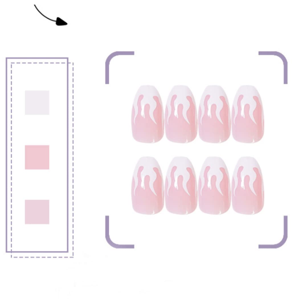 Uranian Coffin Medium Long Press on Nails - Pink Fire Glossy French Ballerina Fake Nails, 24pcs Full Cover Acrylic False Nails for Women & Girls, Halloween Nail Art (Style 3) - Perfect for Parties, Cosplay & Special Occasions