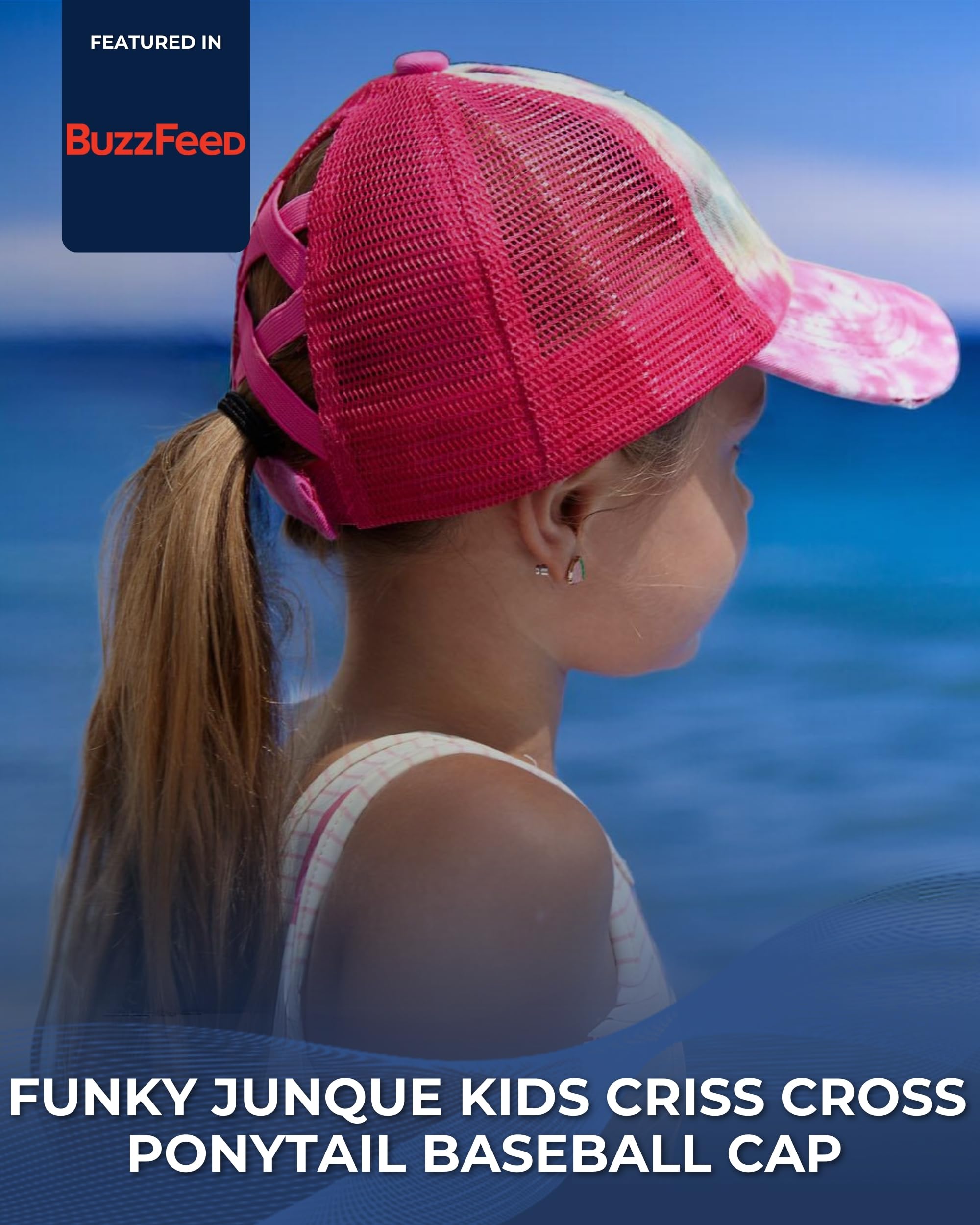 Trendy Criss Cross Baseball Cap for Girls - Adjustable Messy Bun & High Ponytail Hat - Cute Kids Sun Hat for Outdoor Sports, Beach & Summer Activities