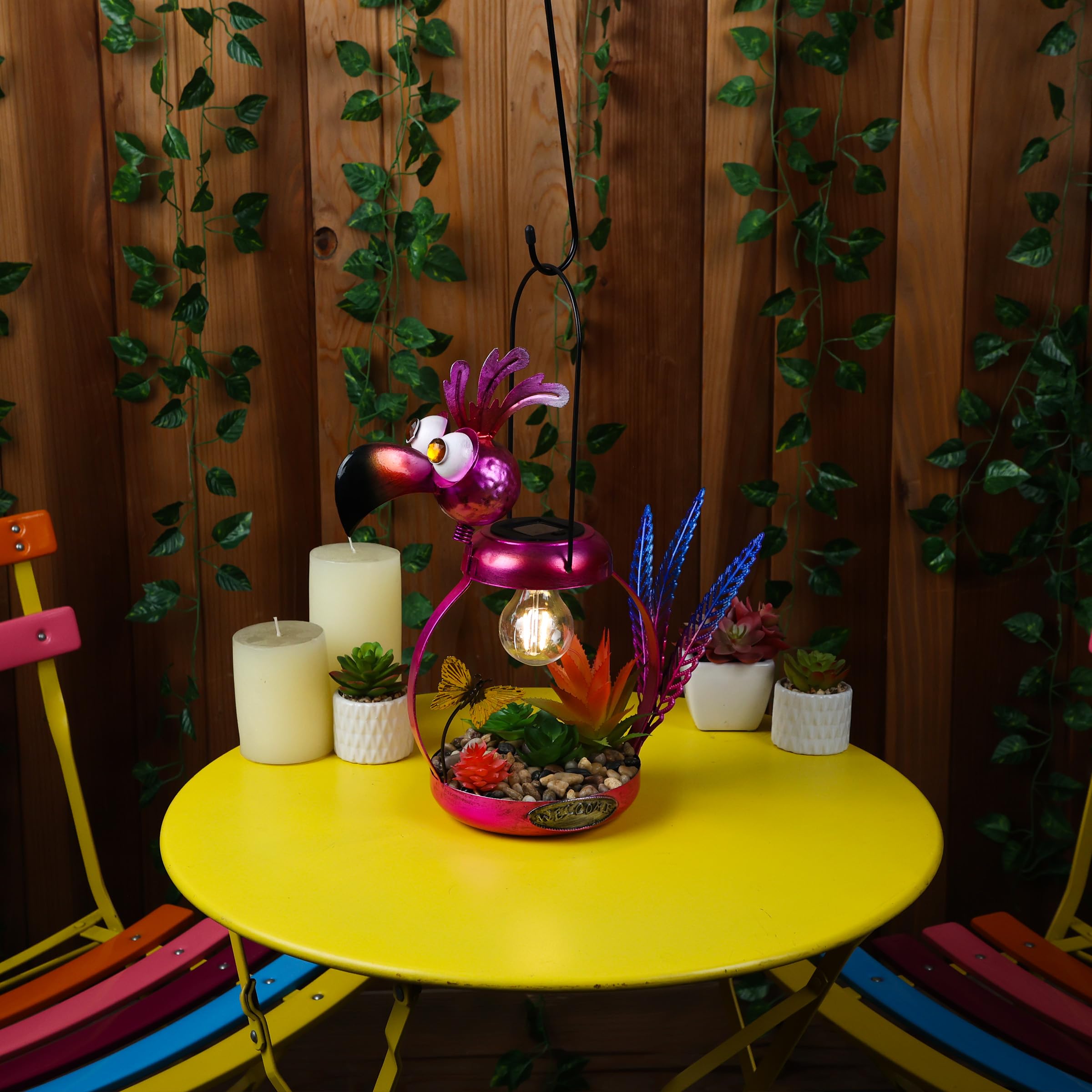 Solar-Powered Metal Flamingo Garden Light - 16
