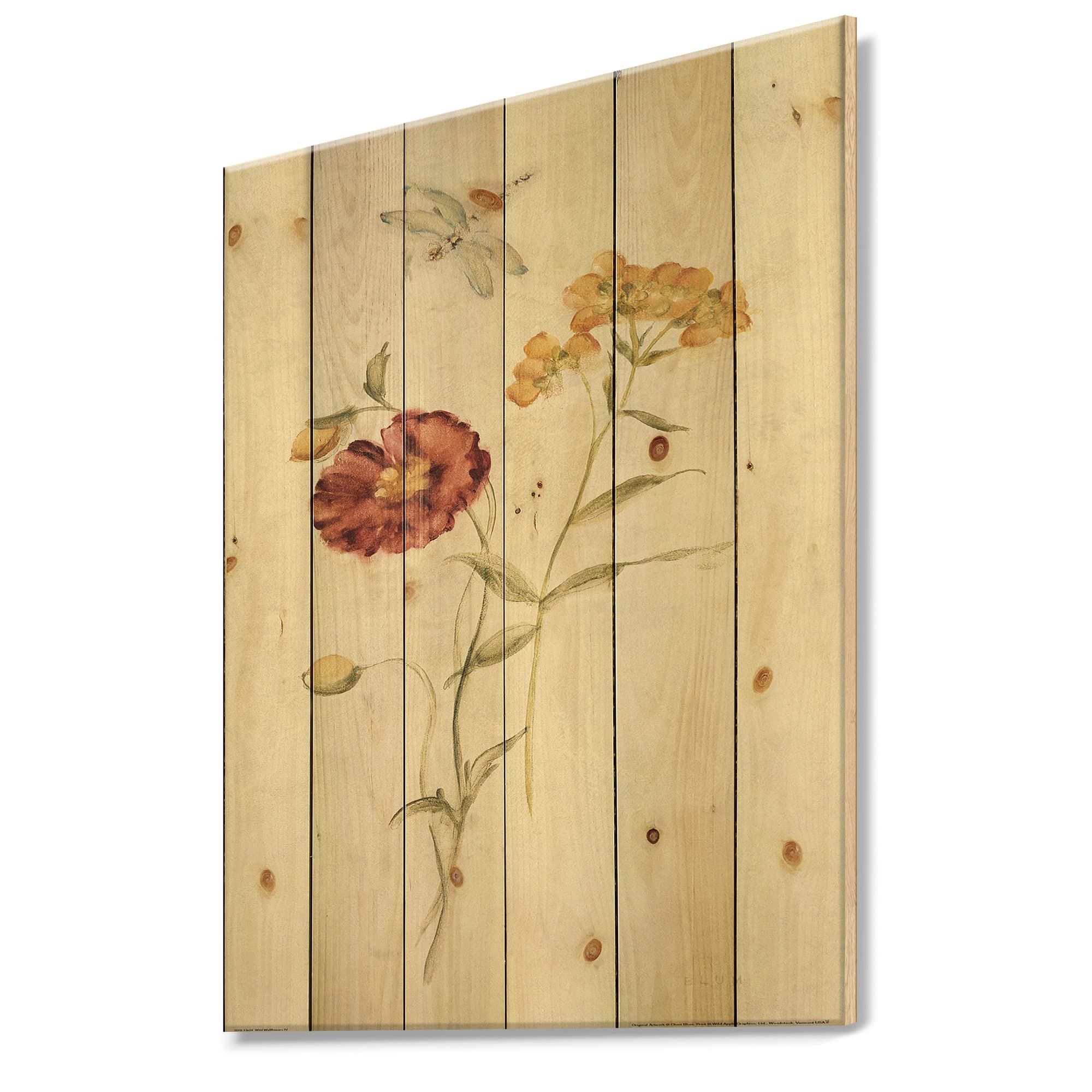 DesignQ Wild Simple Wallflowers III Farmhouse Wood Wall Decor - Large Floral Wood Wall Art Panels Printed on Natural Pine - Perfect for Living Room, Bedroom & Rustic Home Decor