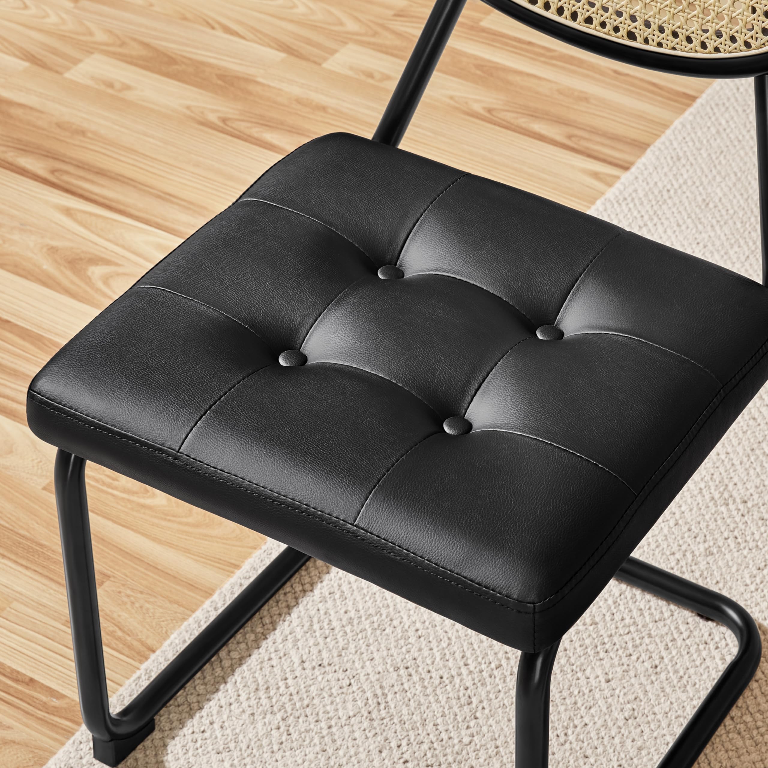 Yaheetech 4-Piece Rattan Dining Chair Set - Mid Century Modern Kitchen Chairs with Metal Legs & Upholstered Faux Leather Seat - Black Dining Room Chairs for Home, Kitchen, Living Room - Perfect for Indoor Dining, Entertaining & Small Space Decor