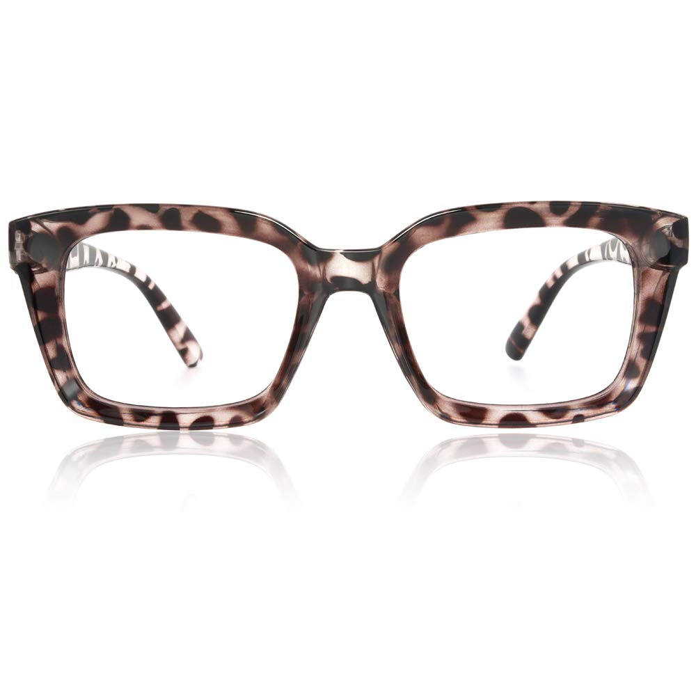 JiSoo Oversized Blue Light Blocking Reading Glasses for Women - Fashionable 1.5 Magnification Computer Glasses in Leopard Brown | Perfect for Office Work, Screen Time & Night Reading