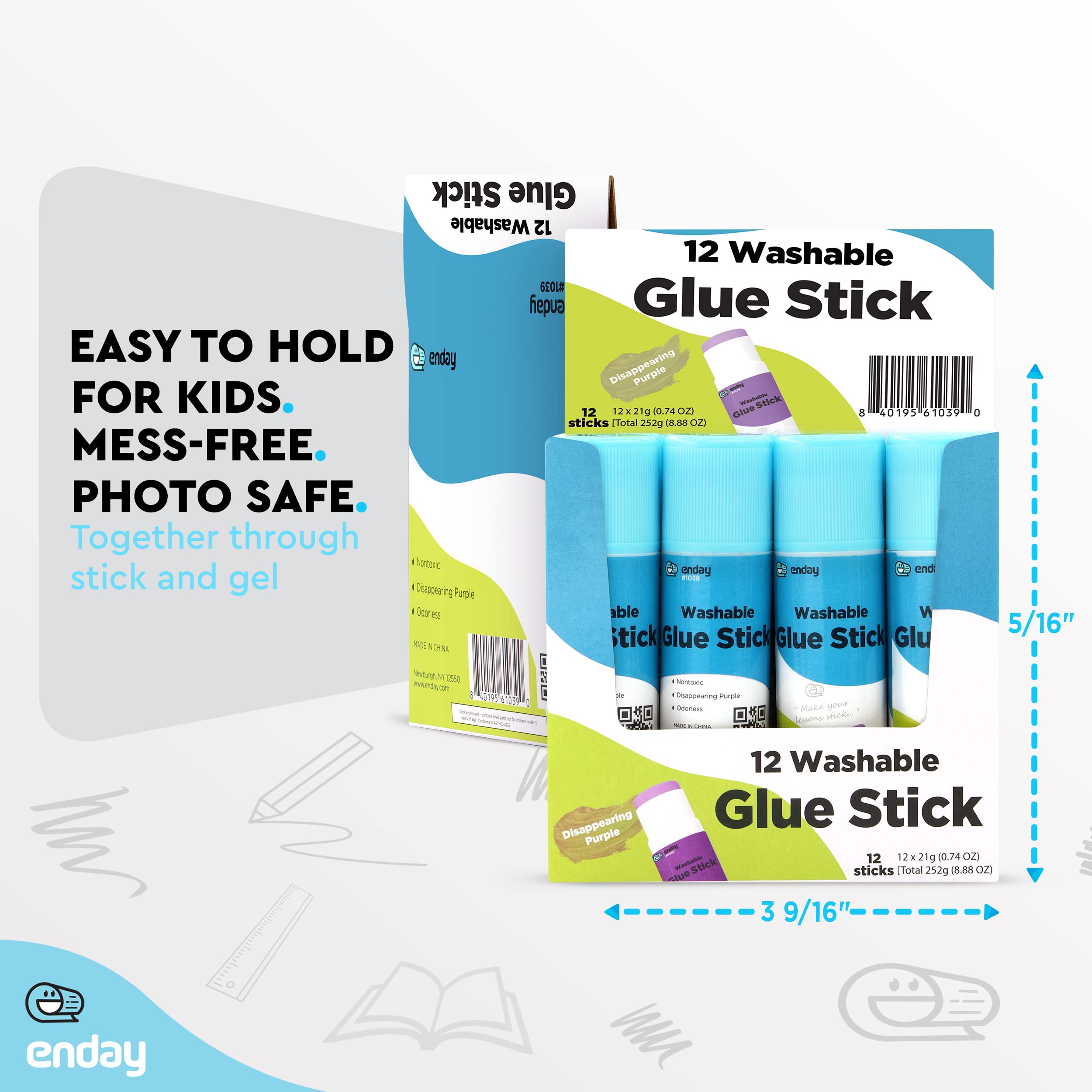 Enday Washable Disappearing Purple Glue Sticks for Kids - Non-Toxic School Supplies, 7oz (12 Pack) for Classroom, Office & Home Crafts | Perfect for Art Projects, Scrapbooking & DIY Activities