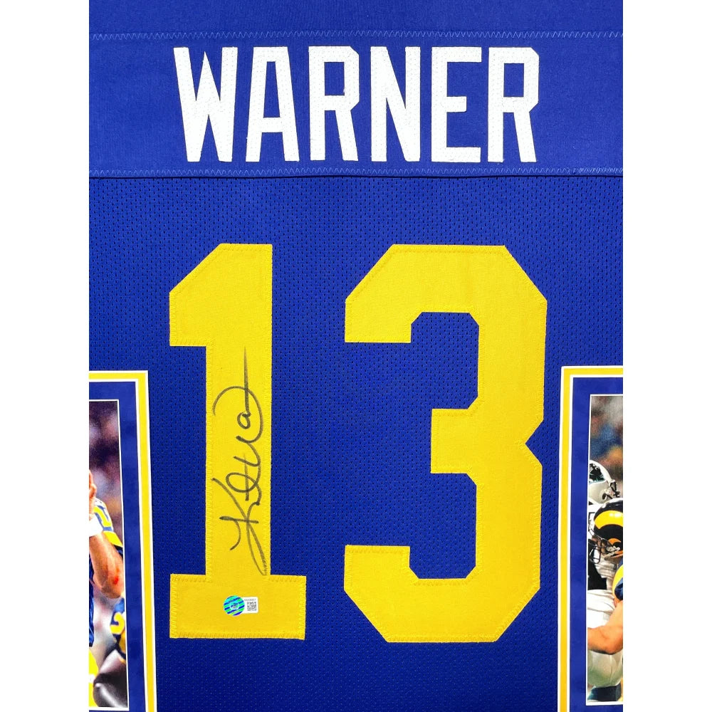 Kurt Warner Autographed St. Louis Rams Jersey - Framed BAS Certified Signed Memorabilia - Perfect for Sports Fans, Collectors & Man Cave Decor