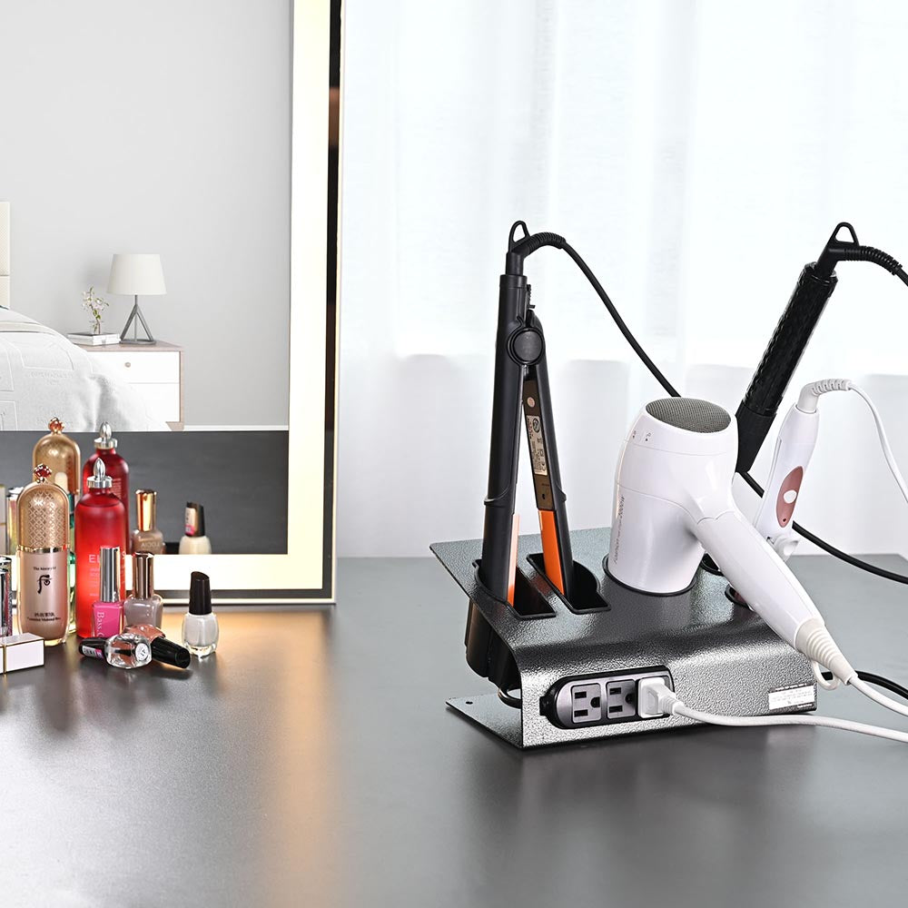 TheLAShop Hair Tool Organizer with 2 USB Ports & 3 Outlets - Wall Mounted Styling Station for Blow Dryers, Straighteners & Curling Irons - Perfect for Salon, Bathroom & Bedroom Organization