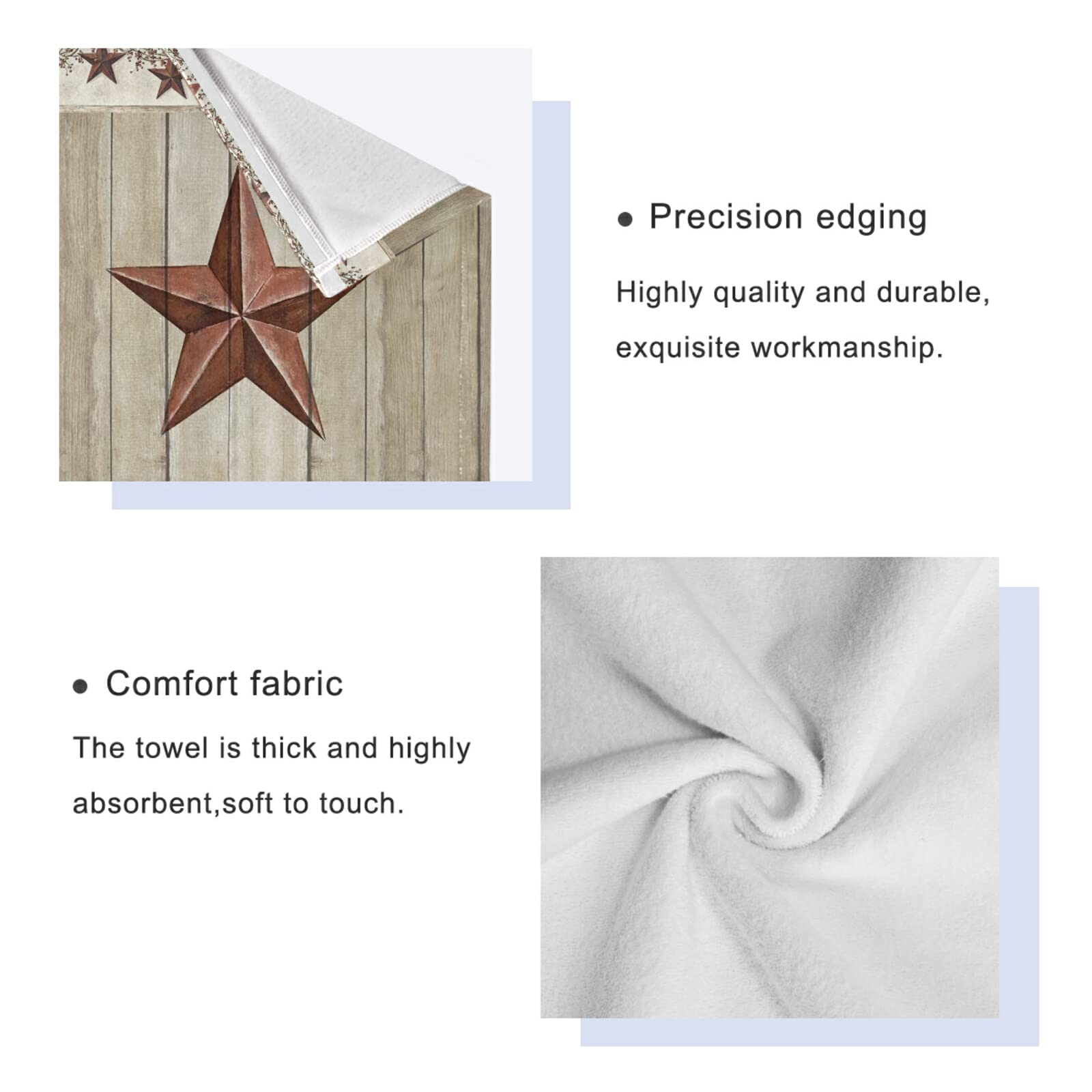 Rustic Bath Towels Set - Soft & Absorbent 3-Piece Luxury Bathroom Towels with Western Texas Star & Primitive Berries Design (1 Bath Towel, 1 Hand Towel, 1 Washcloth) - Perfect for Spa, Gym, Farmhouse & Country Style Bathrooms