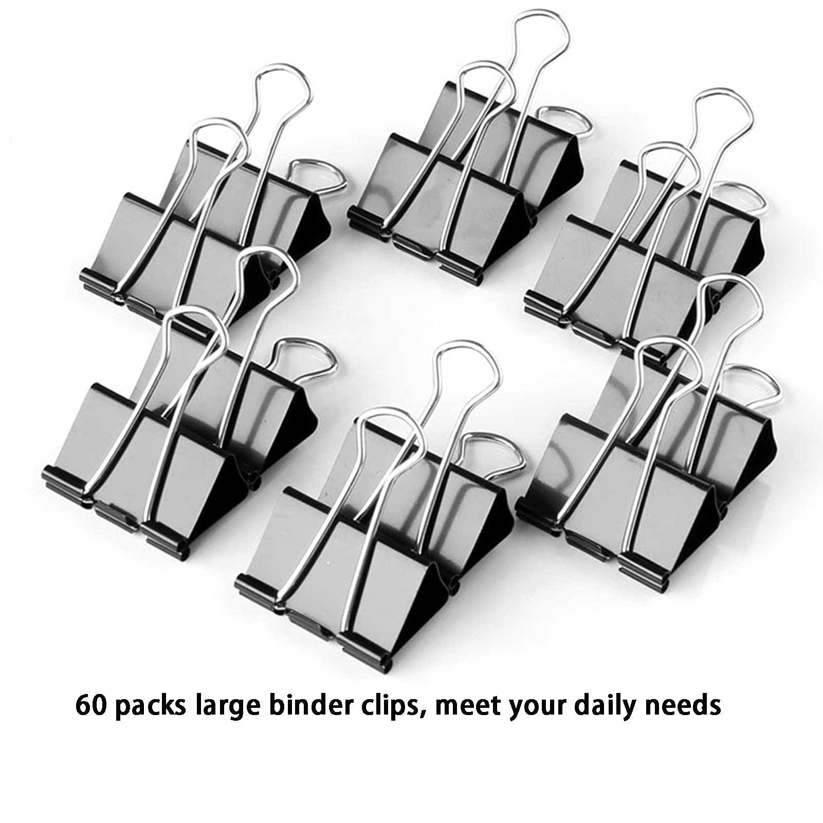 Large Binder Clips 1.6 Inch (60 Pack) - Heavy Duty Office & Home Organizing Supplies
