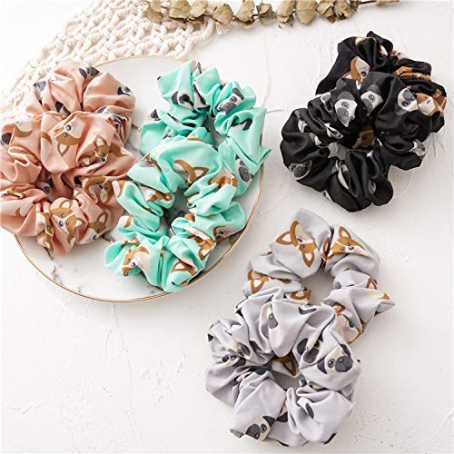 4 Pack Corgi Dog Scrunchies for Hair - Cute Cartoon Pet Hair Ties for Women & Girls, Soft Chiffon Hair Bands - Perfect for Dog Lovers, Gifts, School, Work & Everyday Use