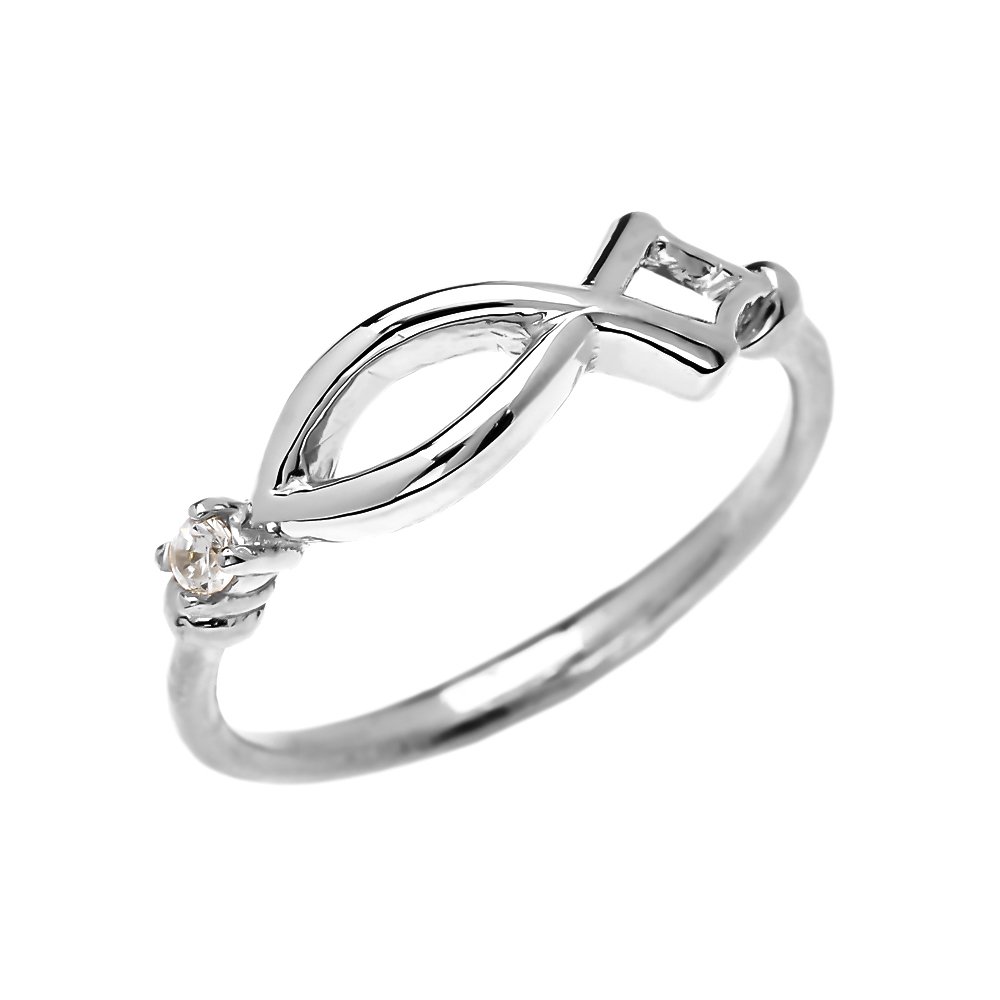 10k White Gold Ichtus Diamond Ring - Dainty Christian Fish Symbol Jewelry for Women, Perfect for Baptism, Church & Everyday Wear