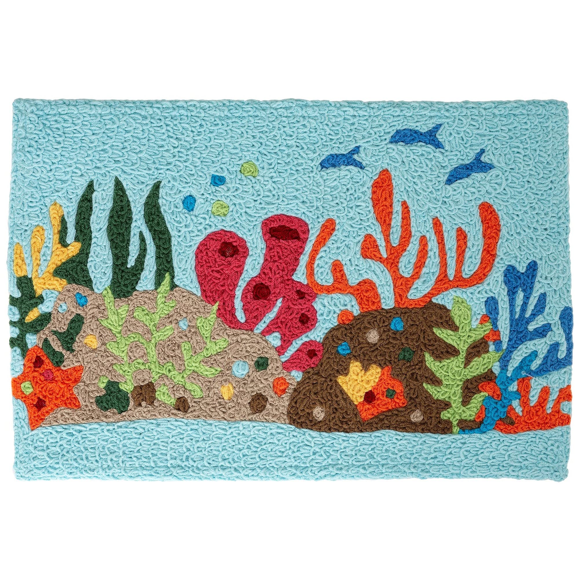 Ocean Life Jellybean Accent Rug with Coral Reef Design - 20