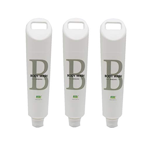 ECO Amenities Refillable Body Wash & Shower Gel Dispenser - 12.6oz (375ml) x 6 Bottles - Wall Mounted Soap Dispenser for Hotels, Spas & Home Bathrooms - Bulk Toiletries for Commercial & Residential Use