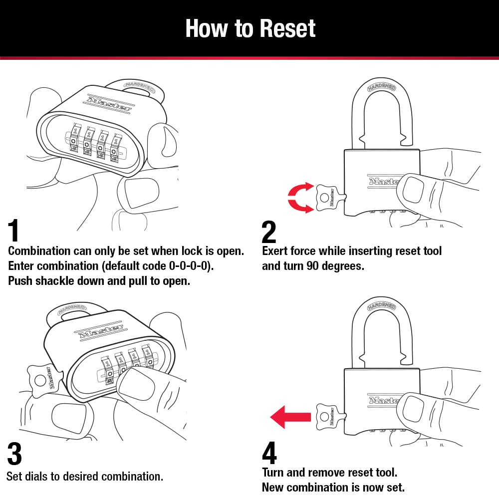 Master Lock Black Combination Lock 4-Pack - Resettable Customizable Combo Padlock for Gates, Lockers, Storage | Weatherproof for Indoor & Outdoor Use | Secure Your Gym, School, Shed & More
