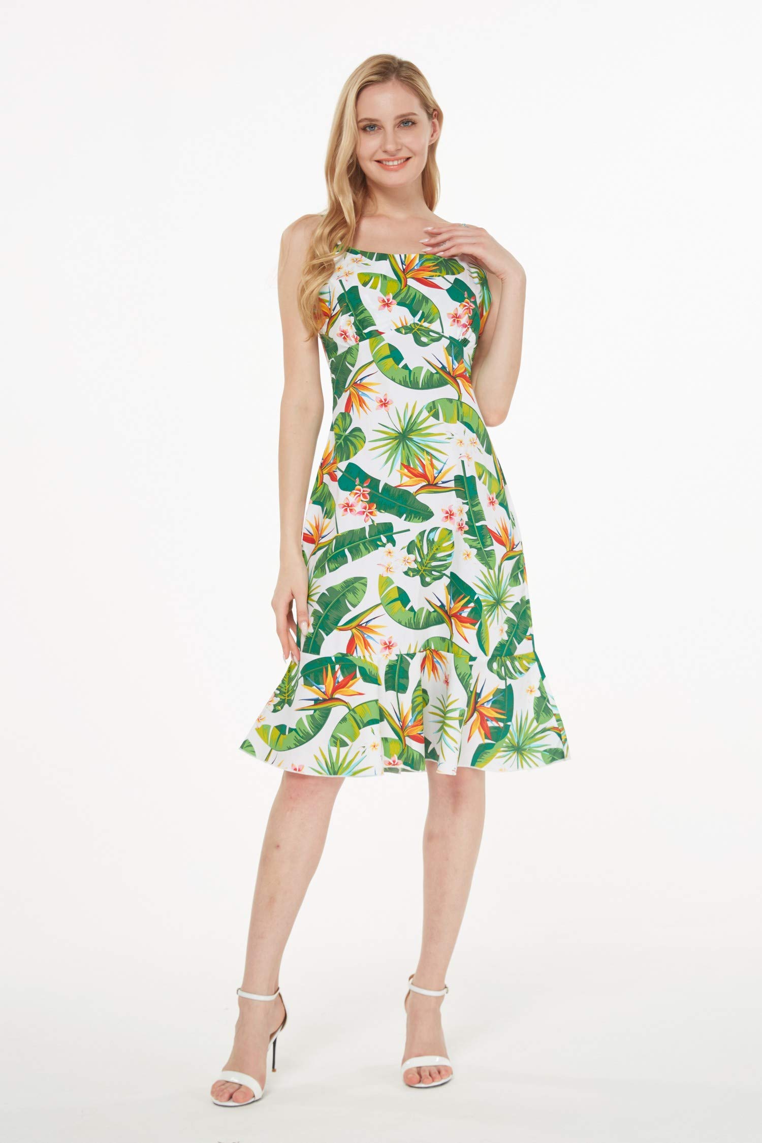 Women's Hawaiian Mermaid Ruffle Dress - Flamingo Print Tropical Vacation Outfit for Beach Party, Luau, and Summer Getaways