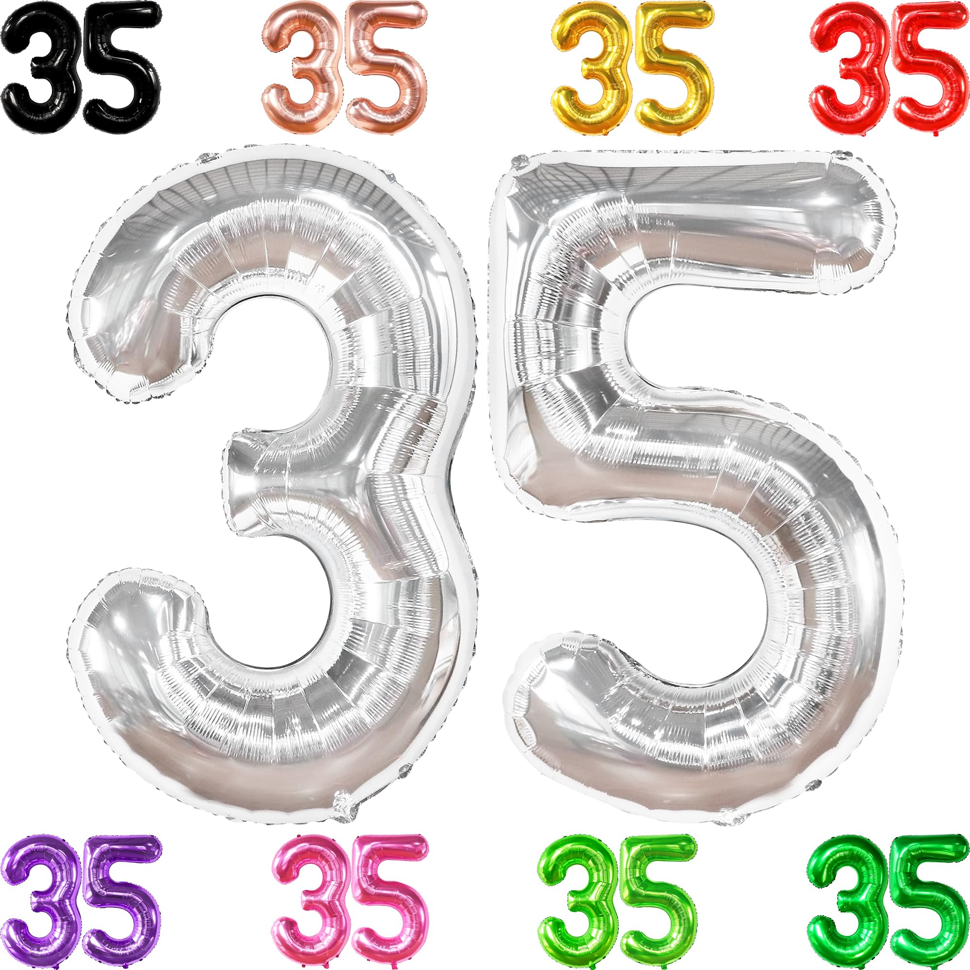 KatchOn 35 Inch Silver Foil Balloon Numbers - 40 Inch Large 35th Birthday Decorations for Women & Men | 35 Balloons for Birthday Party, Anniversary, Graduation | Perfect for Indoor & Outdoor Celebrations