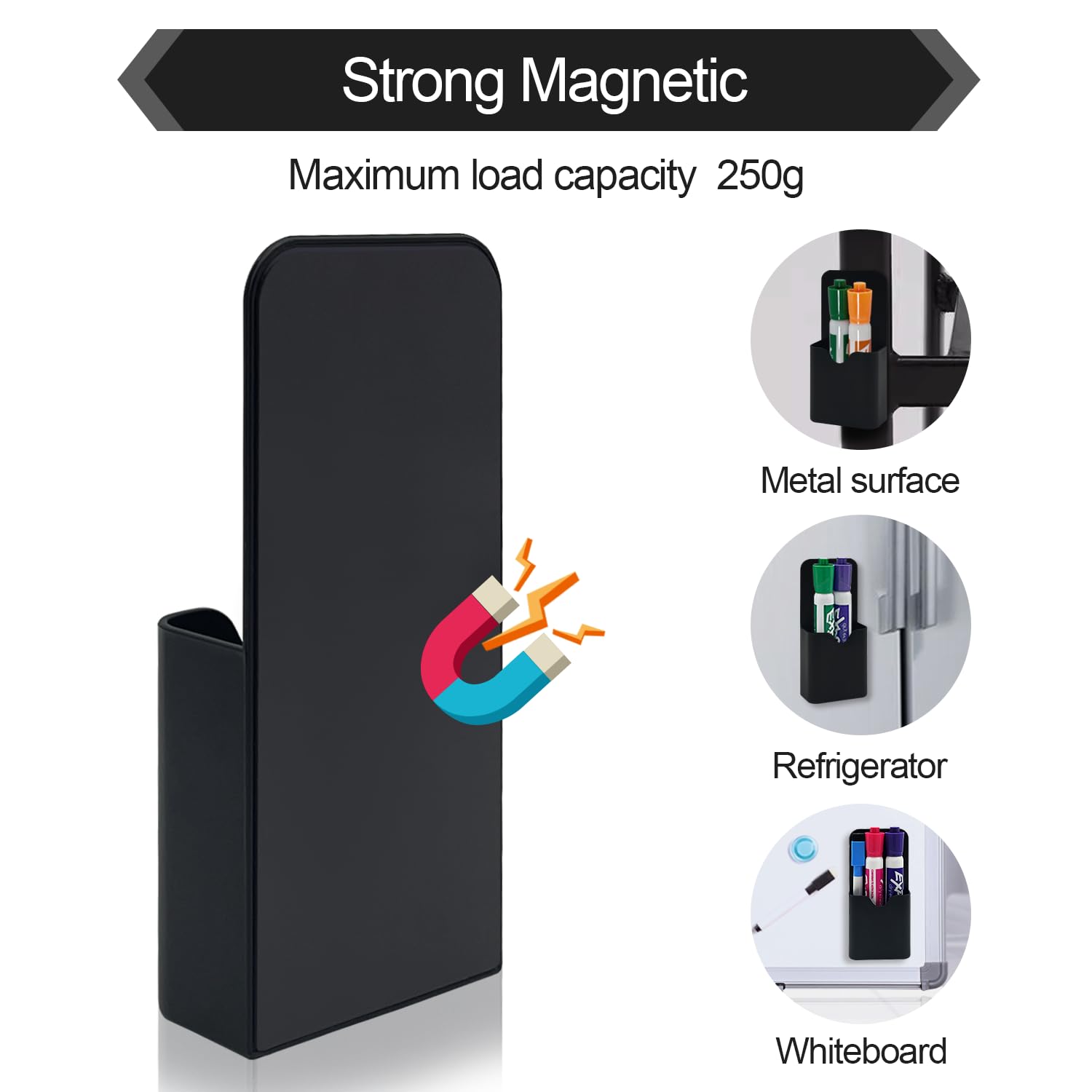2 Pack Magnetic Pen Holder for Fridge & Whiteboard - Strong Dry Erase Marker Organizer for School, Office, Home - Perfect for Kitchen, Workshop & Classroom Organization (Black)