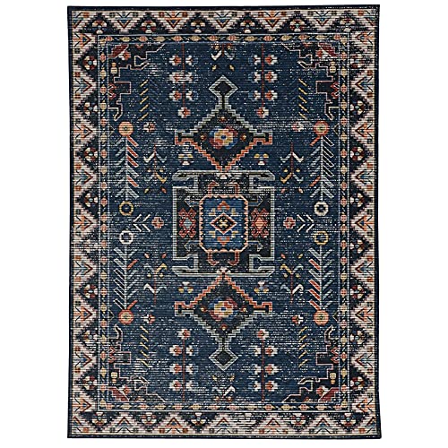 Riverbay Furniture 5'x7' Navy Blue Transitional Washable Polyester Area Rug - Perfect for Living Room, Bedroom, or Office Decor