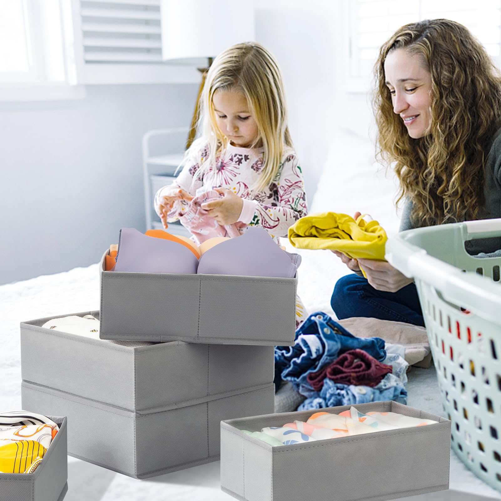 12-Pack Criusia Drawer Organizers for Clothes - Dresser Storage Bins for Closet, Bedroom & Nursery - Baby Clothes Organizer & Underwear/Sock Divider - Grey | Perfect for Home Organization, Space Saving & Decluttering