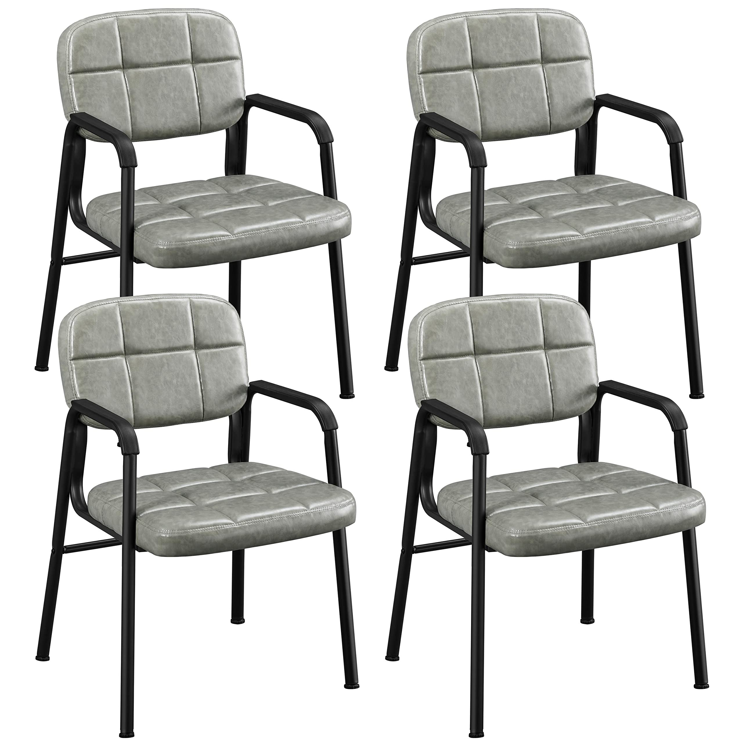 Yaheetech 4-Piece Set of Modern Leather Reception Chairs - Ergonomic Office Guest Chairs with Upholstered Seats & Metal Frame - Gray Waiting Room Furniture for Executive Offices, Lobbies, and Conference Rooms