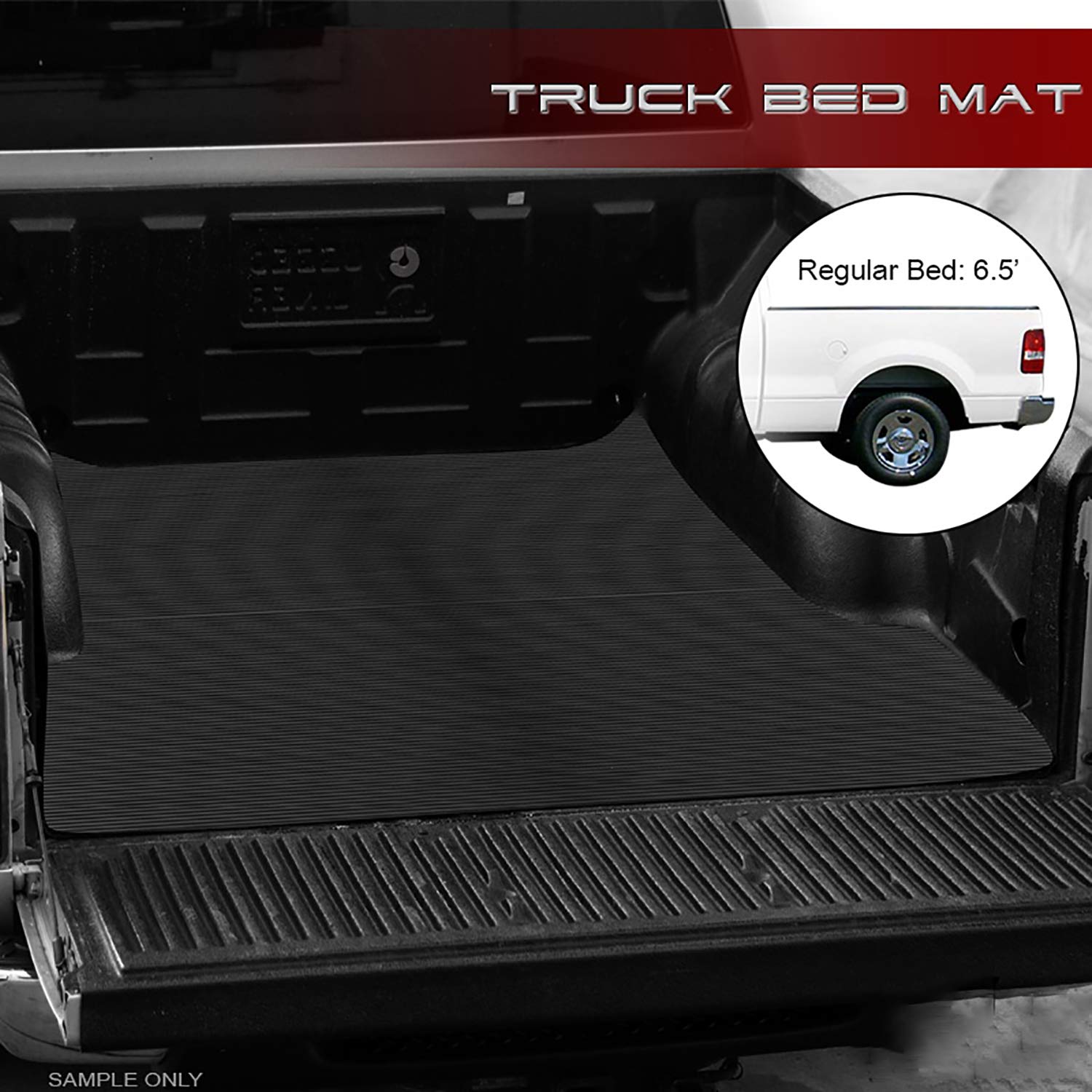 2004-2014 Ford F150 Styleside & Lincoln Mark LT Truck Bed Mat - 6.5ft Black Rubber Liner with Horizontal Lines Pattern | Heavy Duty Protection for Hauling, Construction & Outdoor Adventures
