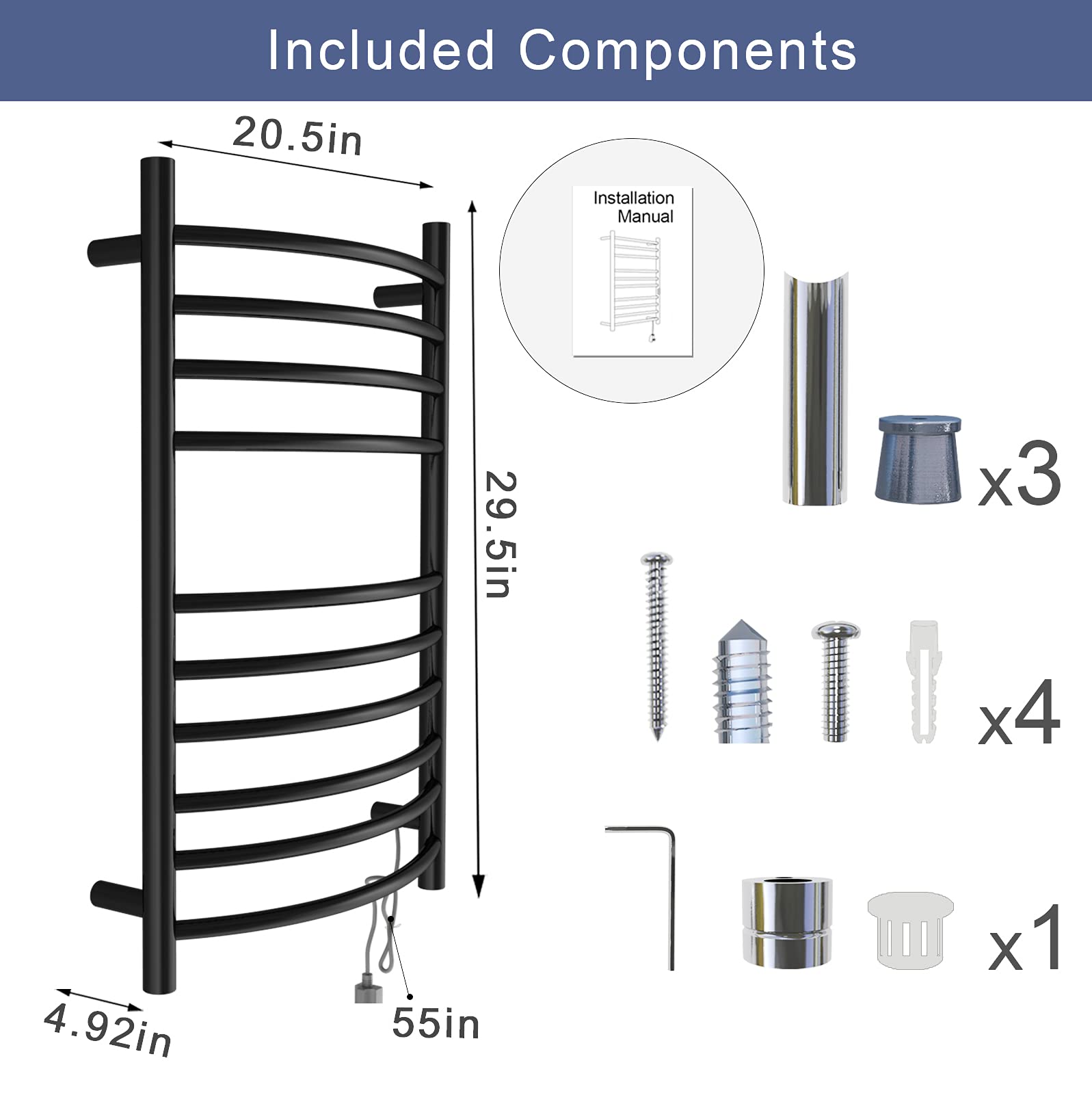 Electric Heated Towel Rack with Adjustable Timer - Wall Mounted Bathroom Towel Warmer for Spa-Like Luxury (Hardwired & Plug-In Options) - Perfect for Bathrooms, Spas, and Luxury Home Decor