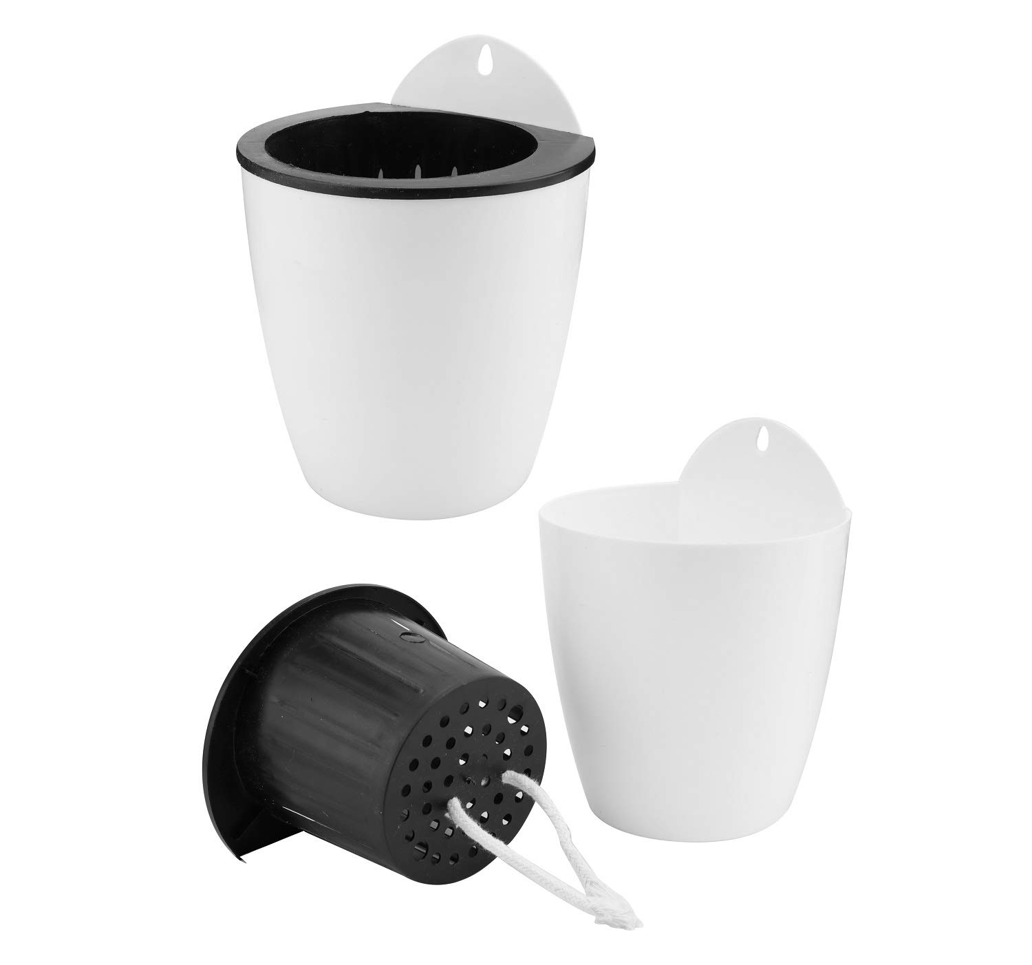 Jucoan 9 Pack Self Watering Wall Hanging Planters - 5 Inch White Plastic Indoor Flower Pots with 9 Hooks for Cactus, Succulents & Small Plants - Perfect for Garden Fence, Porch, Wall Decor & Indoor Greenery