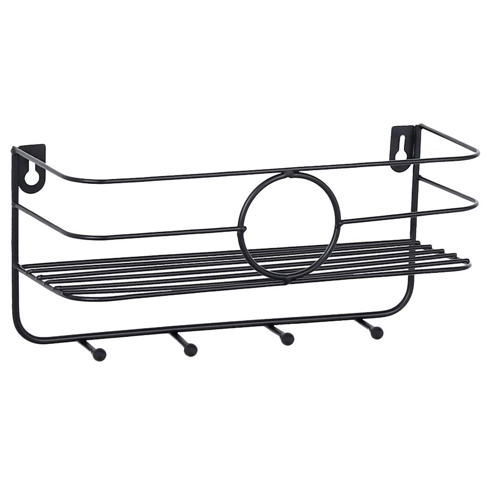IMIKEYA Punch-Free Wall Rack - Durable Iron Wall Shelf Organizer for Home, Bathroom, Kitchen & Hotel Storage - Space-Saving Decorative Holder for Towels, Utensils & Sundries (Black) - Perfect for Small Spaces & Clutter-Free Organization