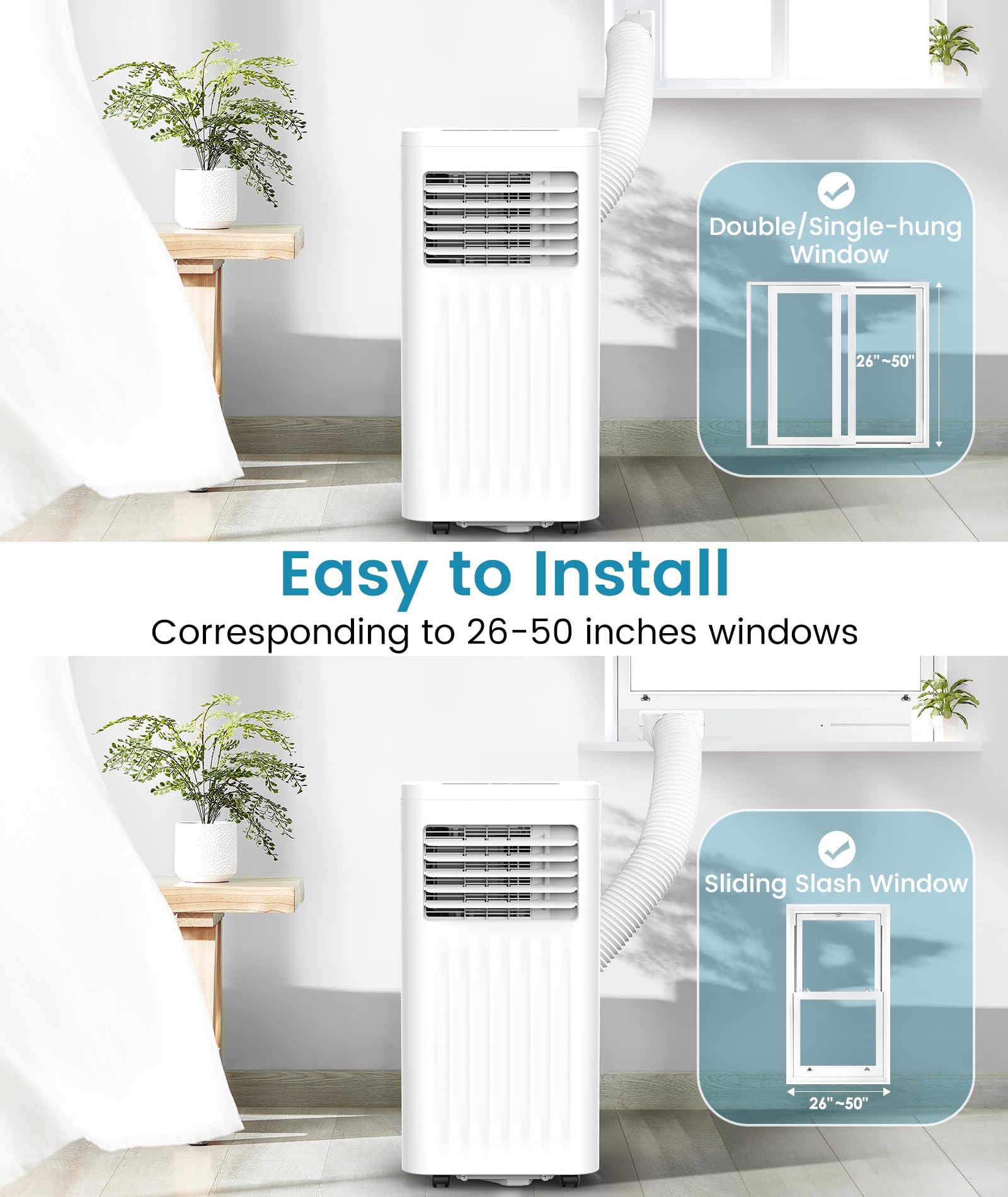 Joy Pebble 8000 BTU Portable Air Conditioner - Cooling, Fan & Dehumidifier for Rooms Up to 350 Sq.Ft | Ultra Quiet ≤55dB with Sleep Mode, 24H Timer, Digital Display & Remote Control | Perfect for Bedrooms, Home Offices & Small Apartments