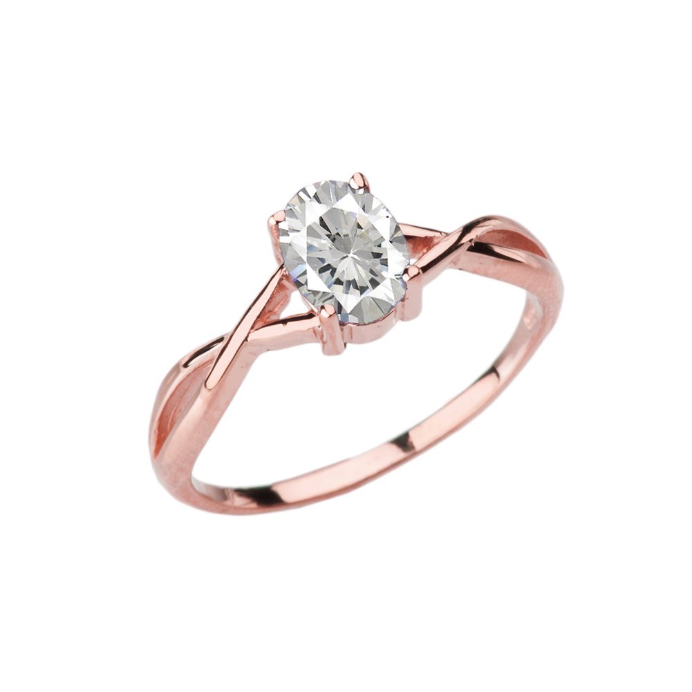 14K Rose Gold Twisted CZ Solitaire Engagement Ring & Promise Ring - Elegant Cubic Zirconia Wedding Band for Women, Perfect for Proposals, Anniversaries & Special Occasions