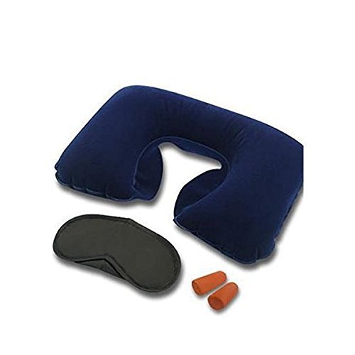 Naivete Polyester Cotton Neck Travel Pillow with Eye Mask & Ear Plugs - Soft Support for Airplane, Car & Office Naps (Navy Blue, 1 Piece) - Perfect for Long Flights, Road Trips & Work Breaks