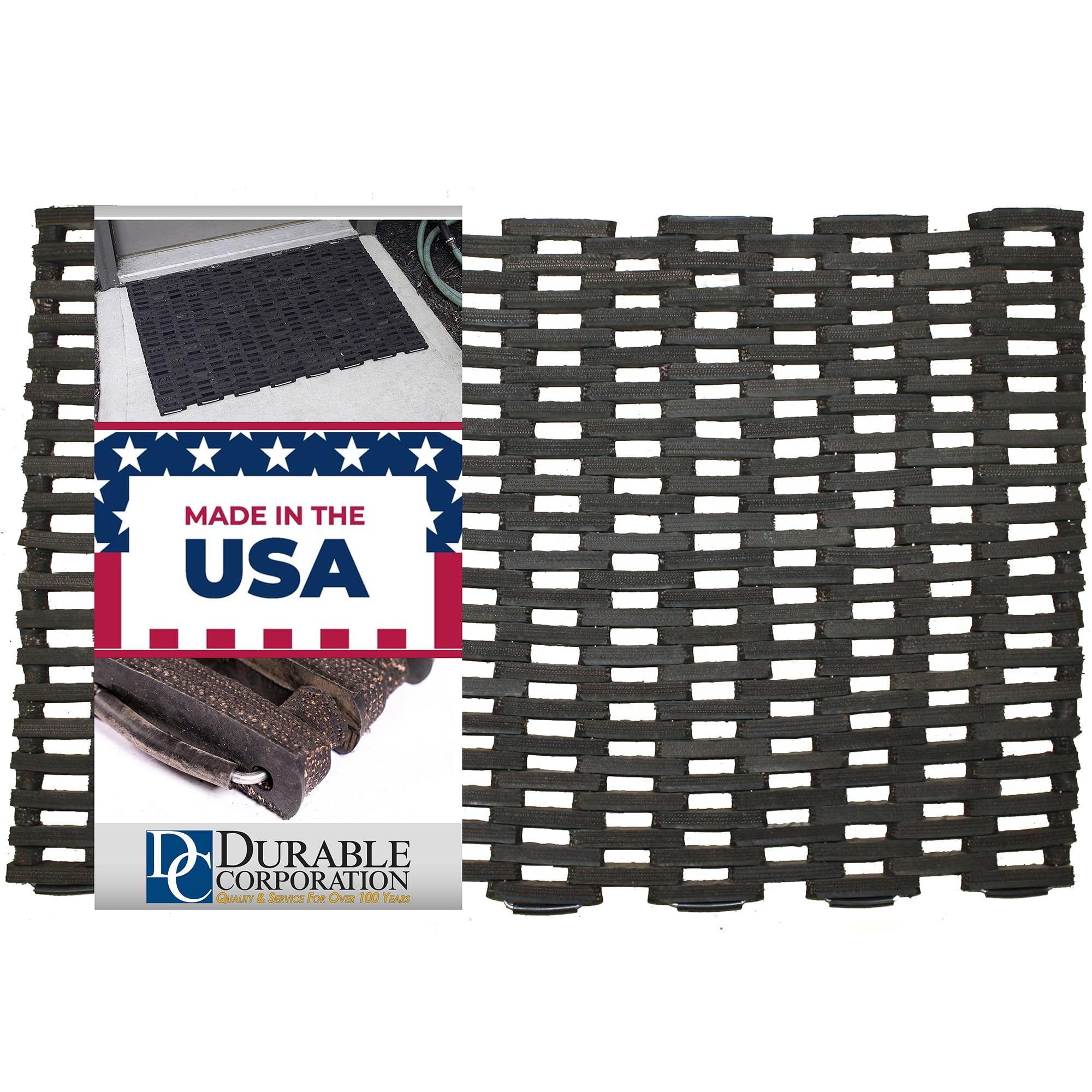 Durable Durite Recycled Tire-Link Outdoor Entrance Mat - Heavy Duty Straight Weave Design, 20