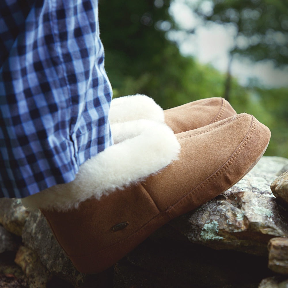 Men's Comfortable Sheepskin Bootie Slippers with Indoor/Outdoor Sole - Warm & Cozy House Shoes for Winter, Home, Office, and Casual Wear
