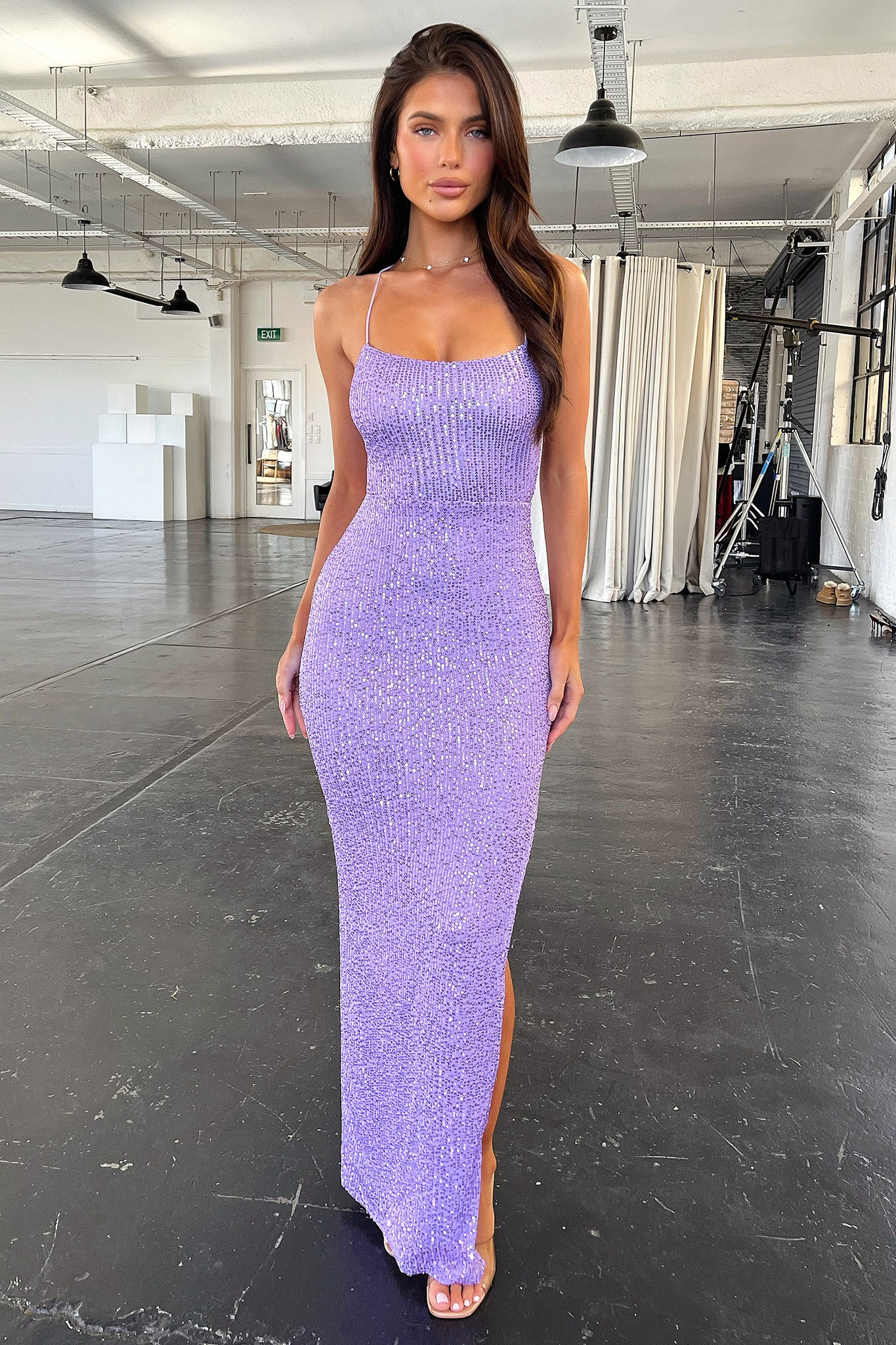 Alina Maxi Dress for Women - Flowy Long Sleeve Elegant Lilac Dress for Party, Wedding & Special Occasions