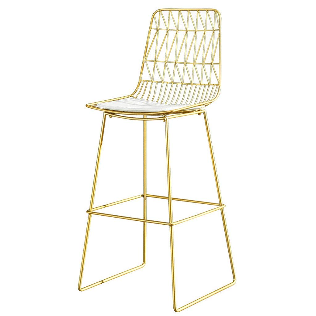 Modern Iron Bar Stools with Backrest & Footrest - 75cm Tall Pub Lounge Chairs for Kitchen Island, Counter & Dining - Polished Gold Metal Legs - Perfect for Home Bars, Restaurants & Outdoor Patios