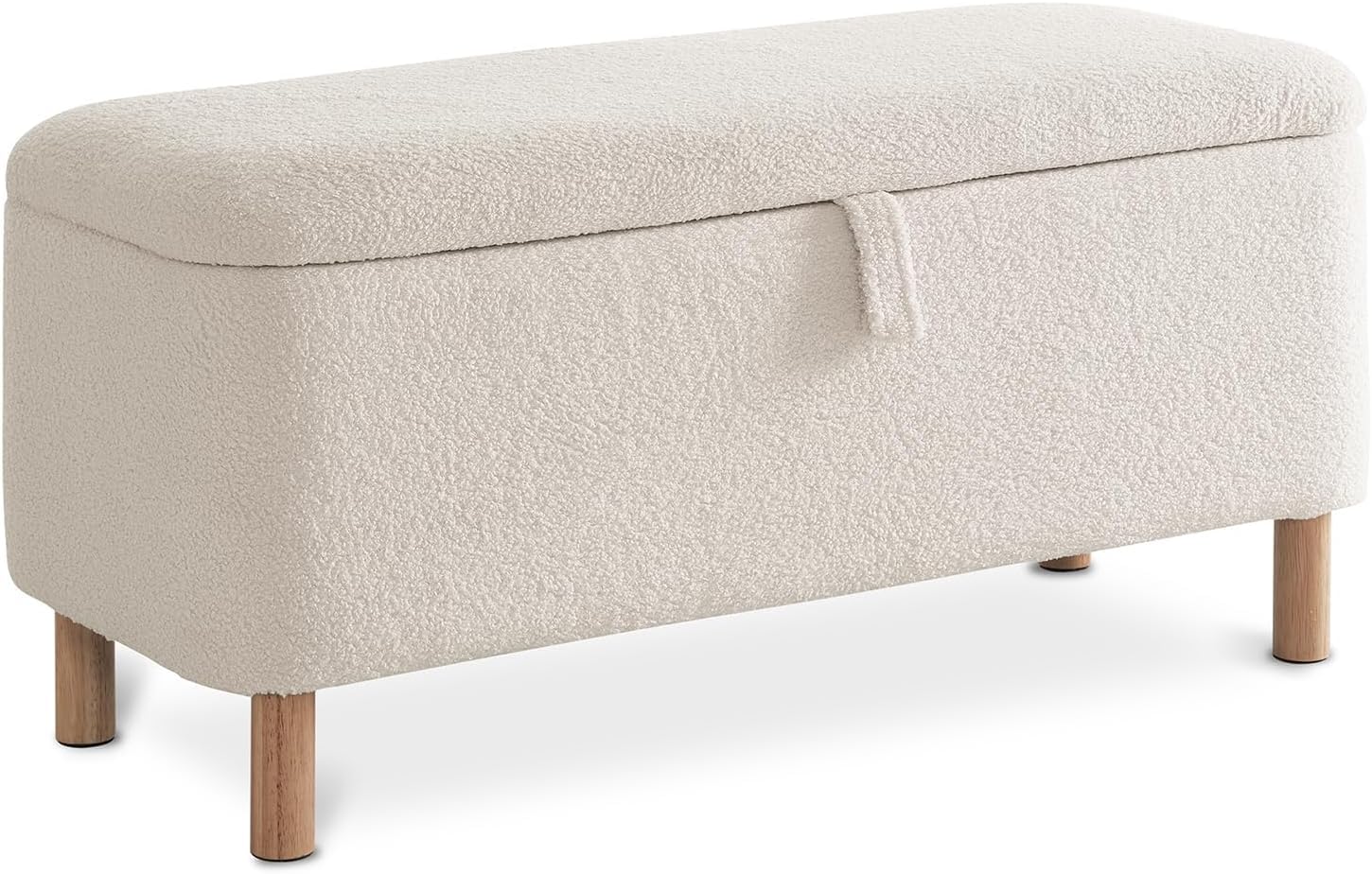 Sherpa Upholstered Storage Ottoman Bench - Rectangle Padded Blanket Chest for Bedroom, Living Room & Entryway | Multi-Functional Shoe Storage Seat with Cushion | Perfect for Bed Foot, Blanket Organization & Home Decor (Off White)