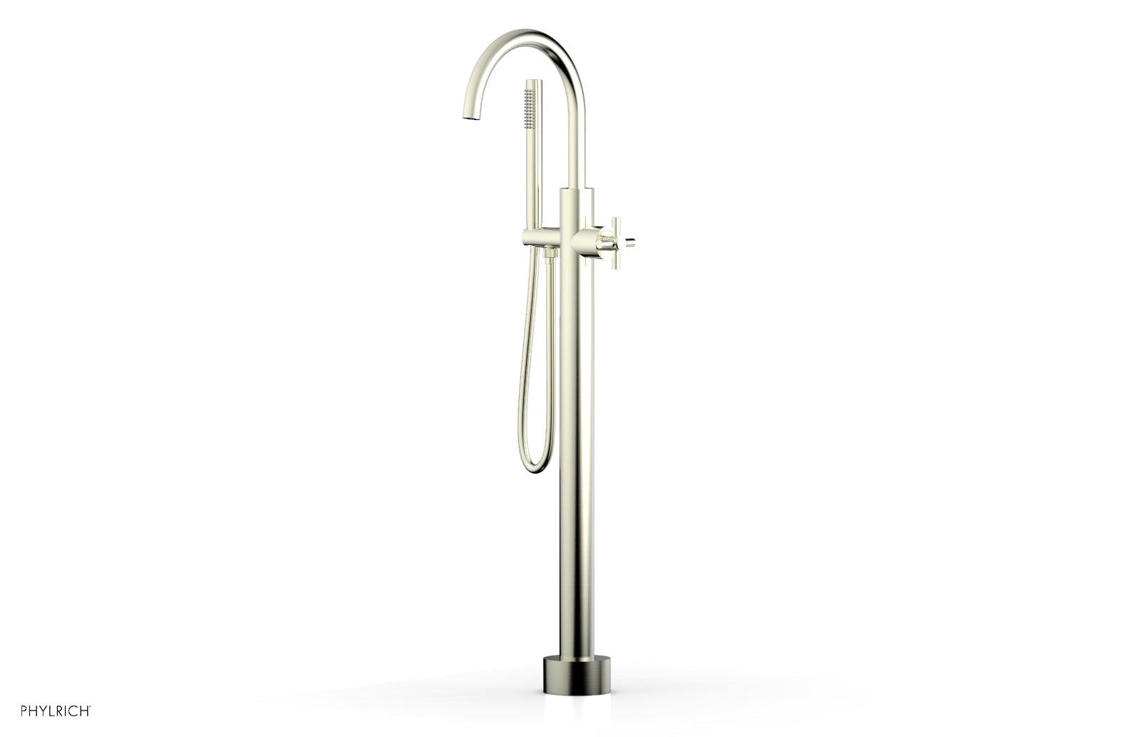 Premium Tall Floor Mount Tub Filler with Cross Handle & Hand Shower - D1314401 - Perfect for Modern Bathroom Renovations and Spa-Like Showers