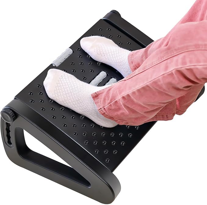 Jakarl Adjustable Ergonomic Foot Rest for Office Desk - Under Desk Foot Stool with Massage Roller, 6 Height Settings - Perfect for Work, Gaming & Home Office Comfort
