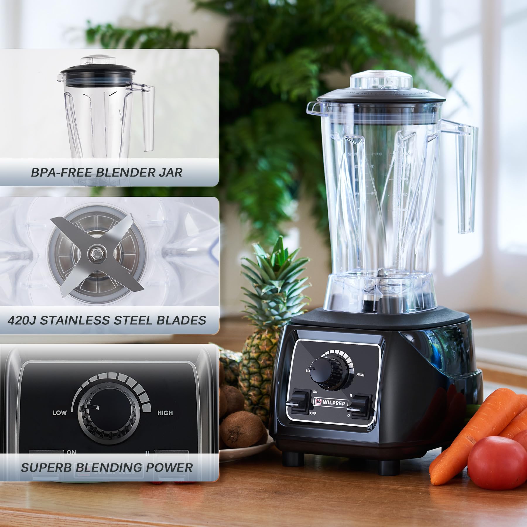 **2 HP Commercial Blender - Stepless Speed Control & Toggle Switch - 64 fl oz BPA-Free Tritan Jar - Perfect for Smoothies, Shakes & Frozen Drinks - Black - ETL & NSF Certified - Ideal for Restaurants, Cafes & Juice Bars**