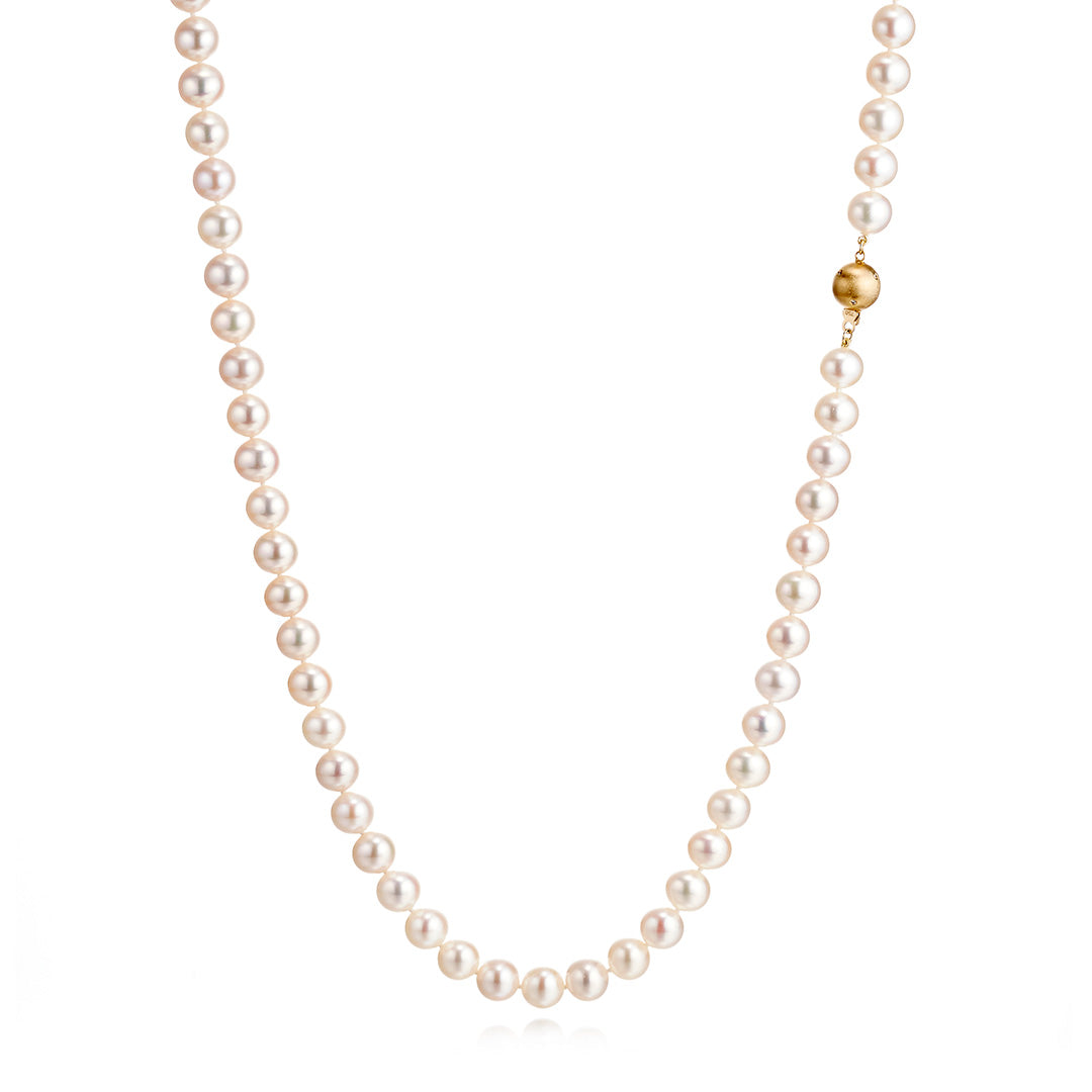 8mm Pearl Long Necklace - Elegant White Cultured Pearl Strand for Women | Perfect for Weddings, Parties & Formal Events