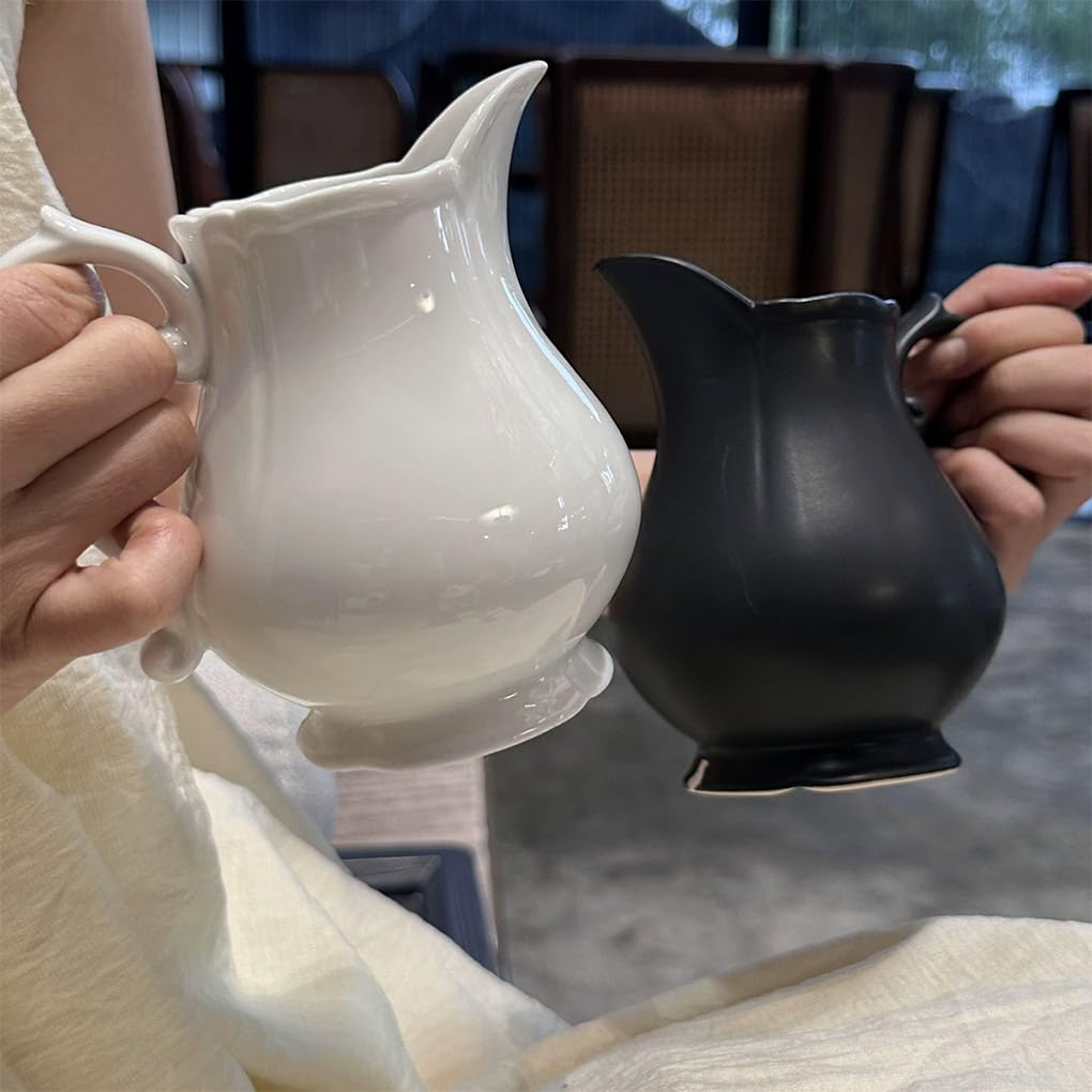 WAIT FLY Vintage Embossed Creamer Pitcher - Elegant Coffee, Milk & Sauce Serving Jug for Kitchen - Perfect for Tea Parties, Breakfast & Dining - Black Creamer Design