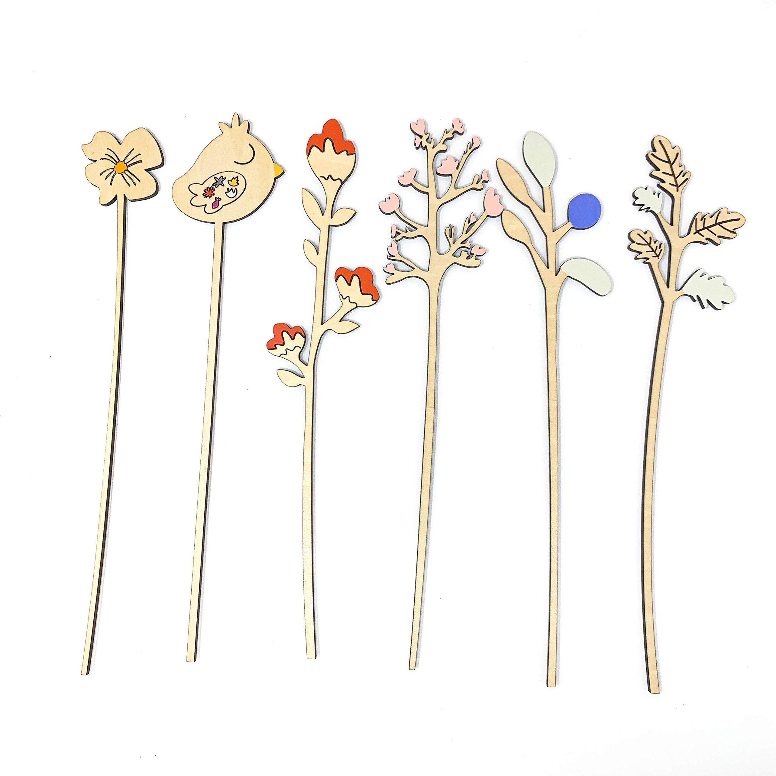 Handmade Wooden Bird Flowers Floral Bouquet - Single or Set with Stems - Home Decor, Wedding Centerpiece, Gift Idea