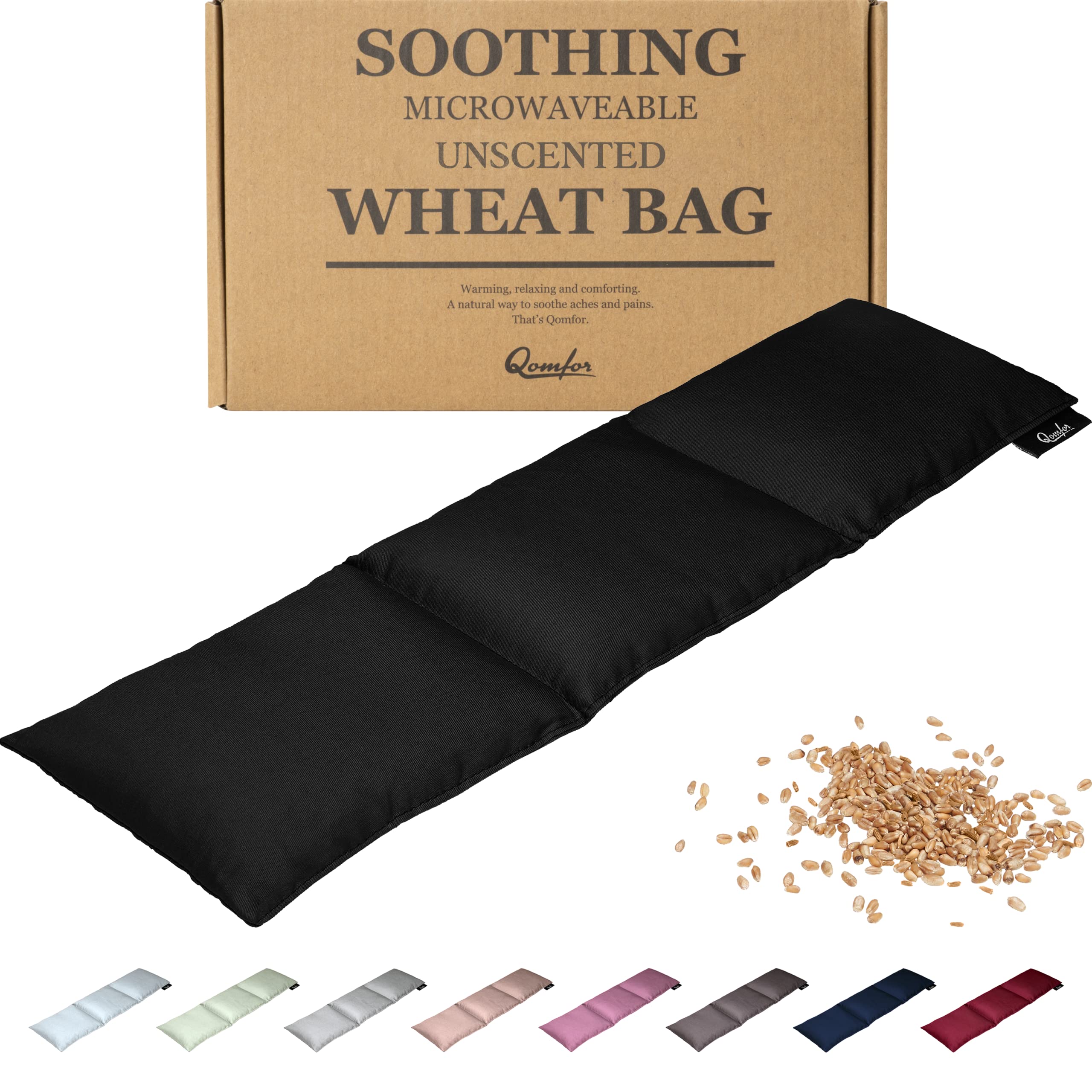 Qomfor Unscented Wheat Heating Pad - Large Microwavable Heat Pack for Neck, Shoulder, Back Pain Relief - Natural Therapy for Period Cramps & Arthritis - Reusable Warm Compress for Muscle Relaxation & Stress Relief - Perfect for Home, Office & Travel Use (Black)