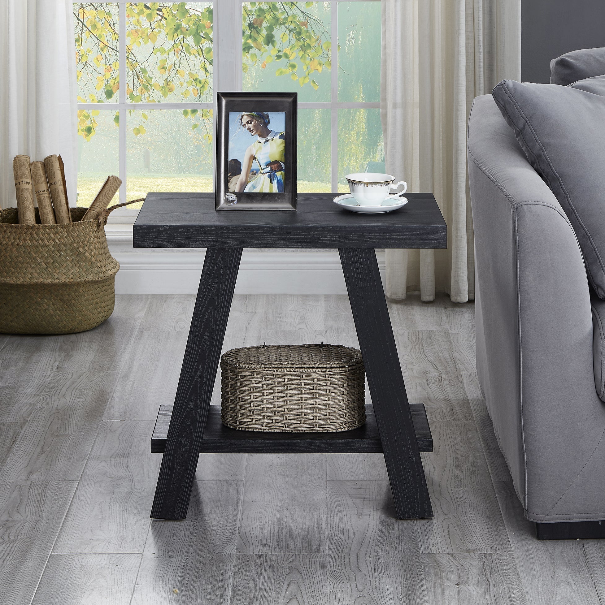 Roundhill Furniture Athens Contemporary Wood Shelf Side Table - Black Finish | Modern End Table for Living Room, Bedroom & Office Decor