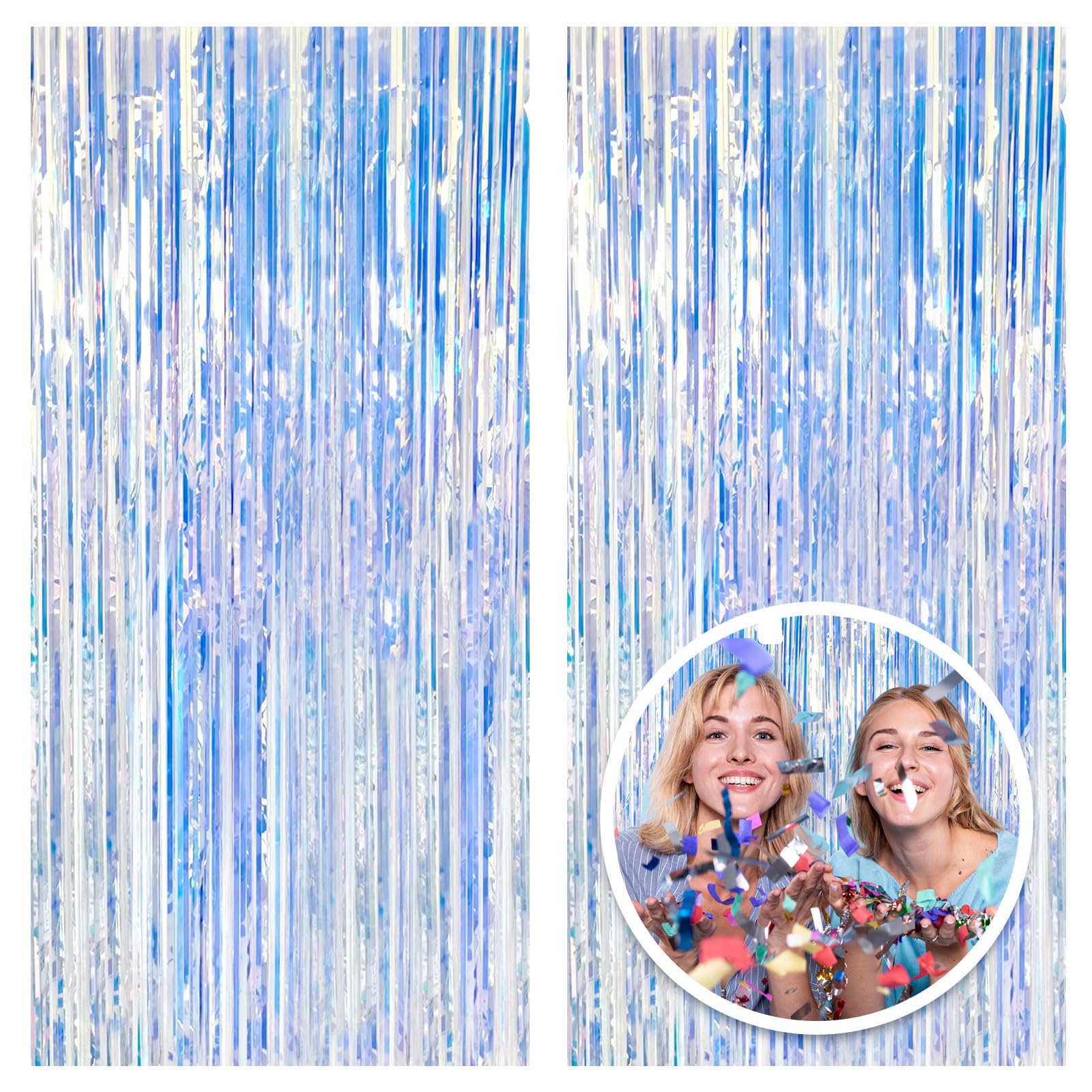 2 Pack Iridescent Metallic Foil Fringe Curtains - Photo Booth Backdrop for Birthday, Wedding, Baby Shower, Christmas Party Decor | Perfect for Events, Celebrations & Home Decor