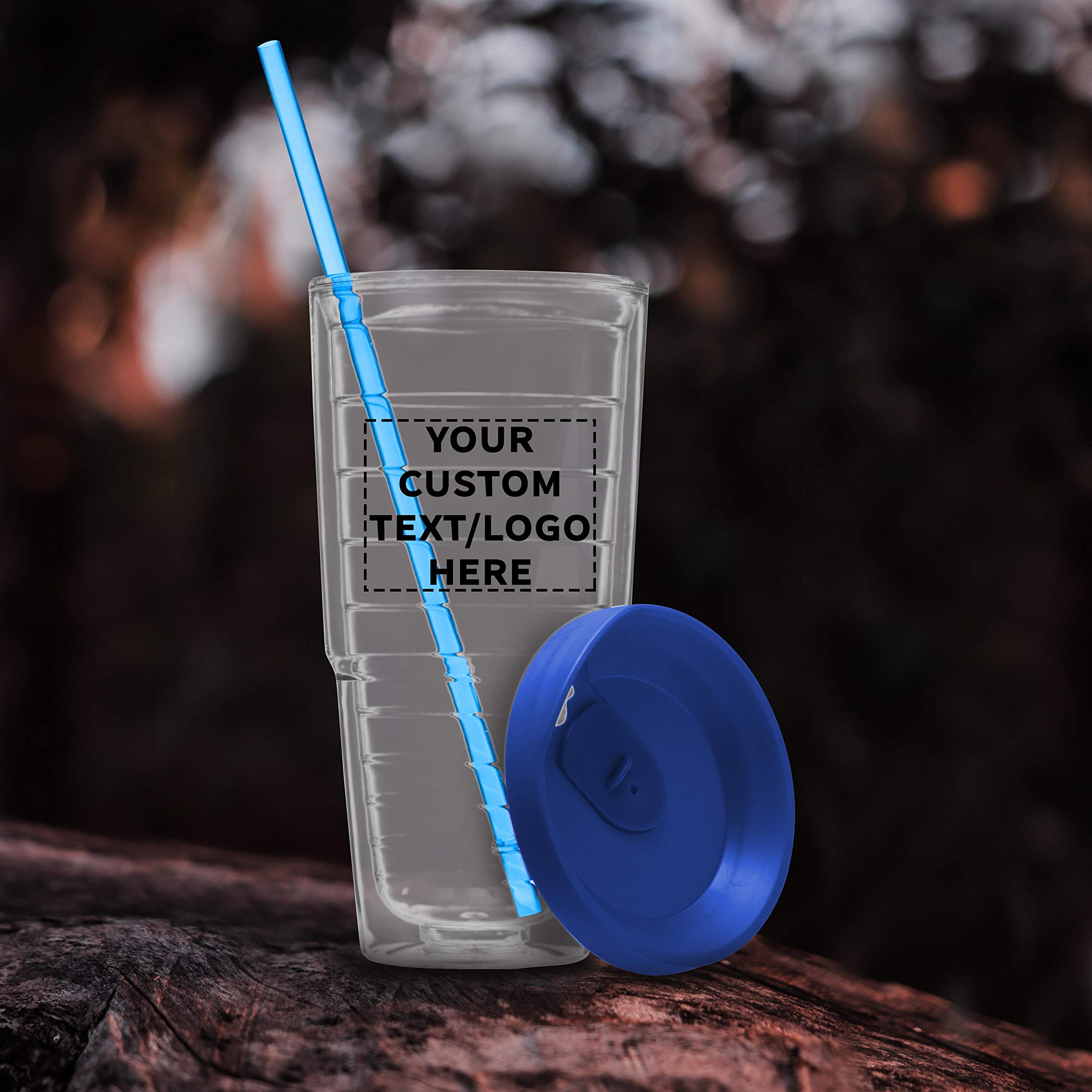 Custom 24oz Double Wall Acrylic Tumblers with Straws - Set of 10 Bulk Pack - Personalized Hot & Cold Drinkware for Coffee, Smoothies & Iced Beverages - Promotional Gift & Party Supplies - Blue