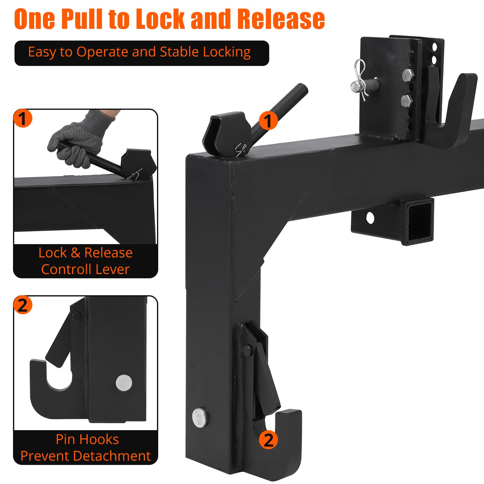 GARVEE 3 Point Quick Hitch for Tractors - 3000 LBS Lifting Capacity, Category 1 & 2 Compatible - Perfect for Farming, Landscaping & Heavy-Duty Tractor Attachments